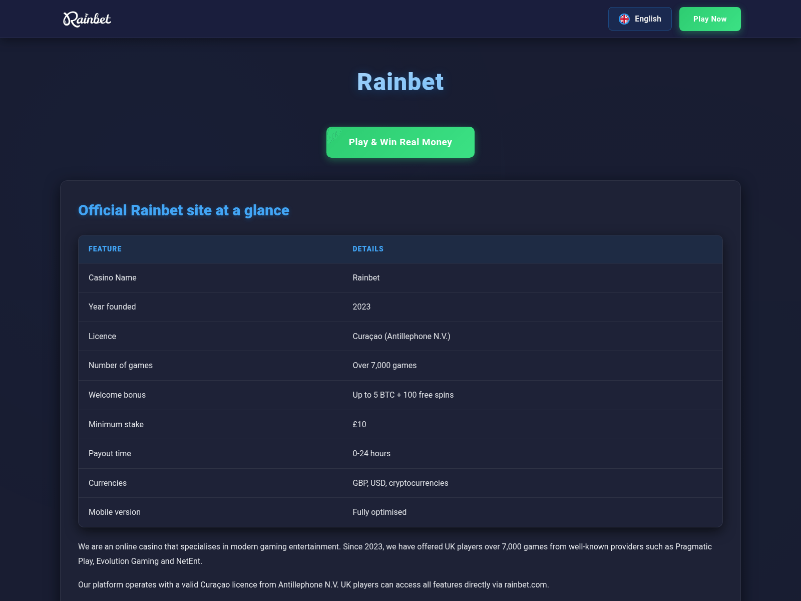 Screenshot of rainbets.com.de