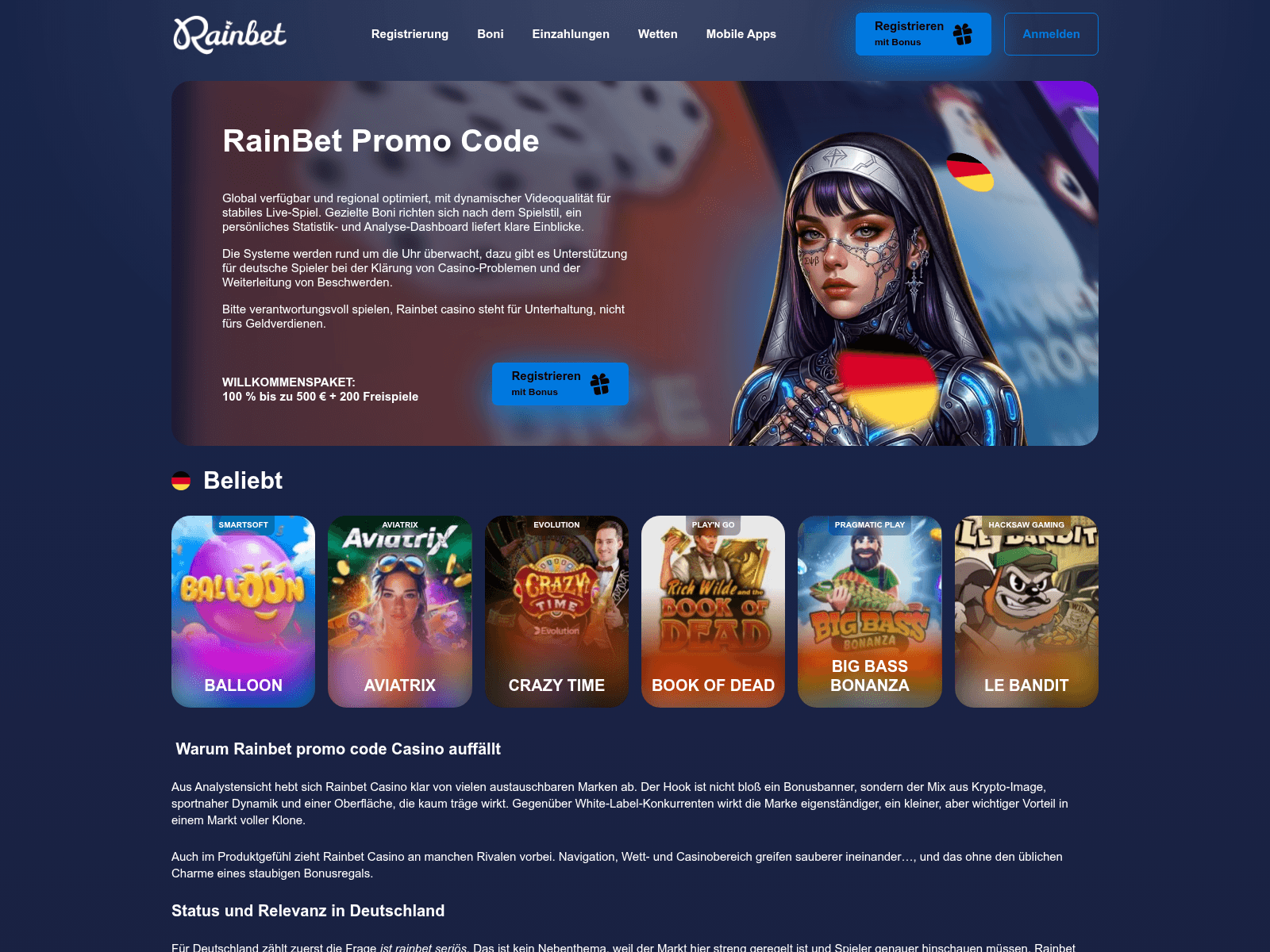 Screenshot of rainbetpromocode.de