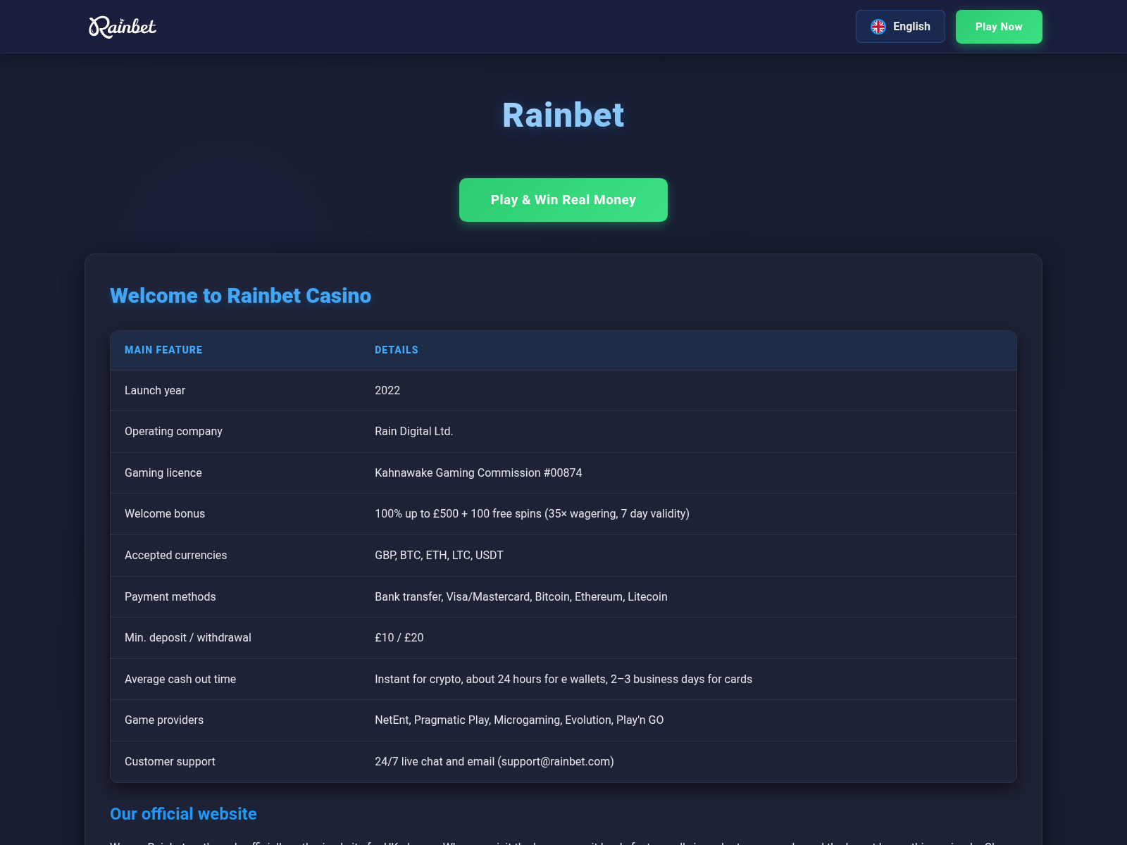 Screenshot of rainbets.dev