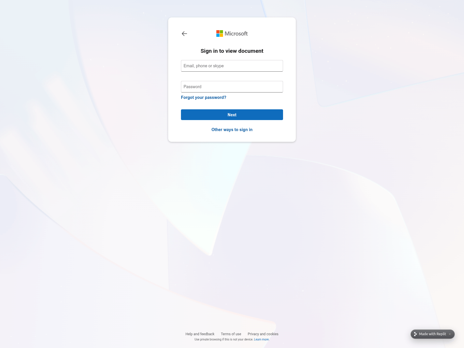Screenshot of security-docs-sign--microsoft-login.replit.app