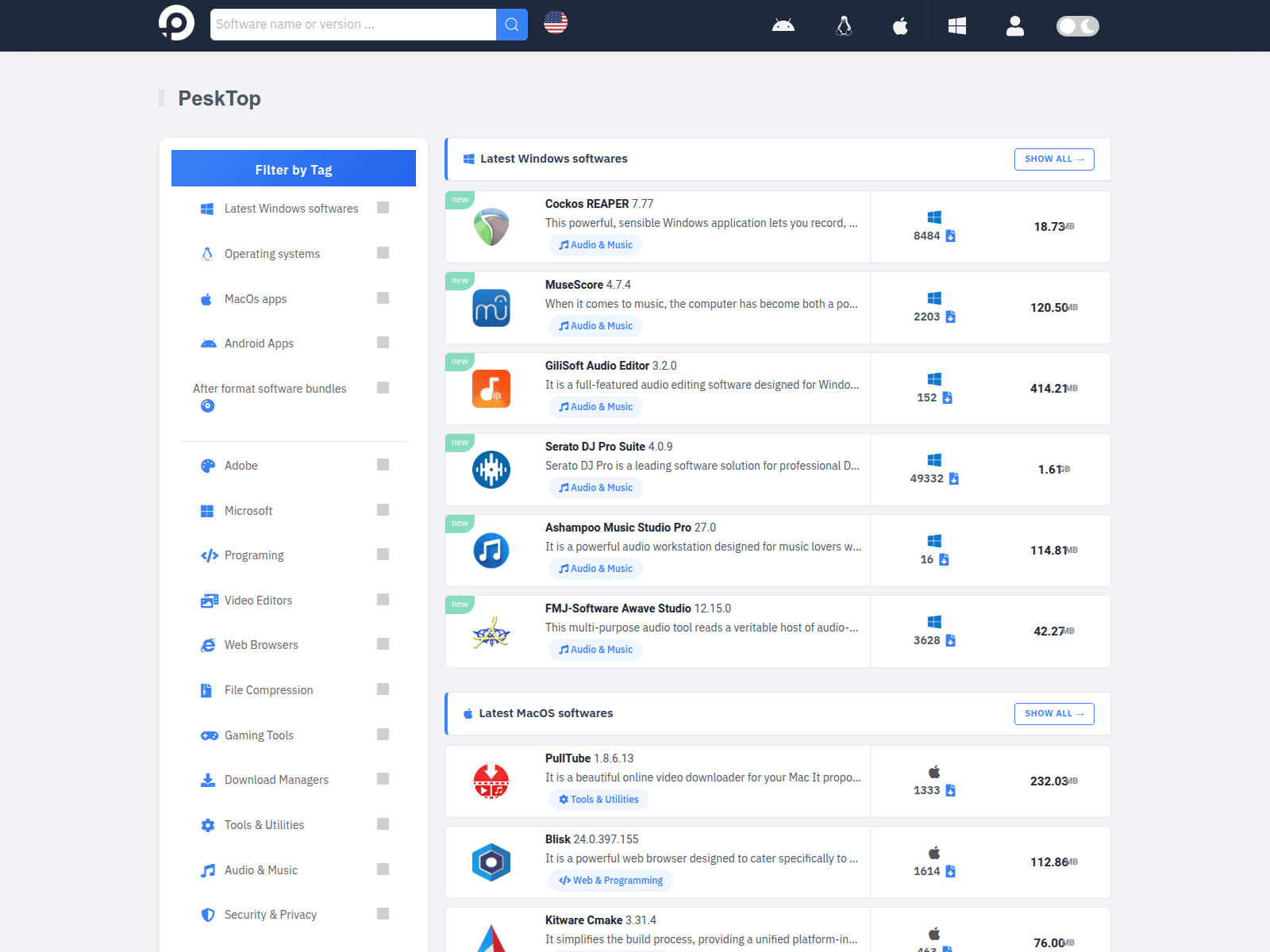 Screenshot of pesktop.com