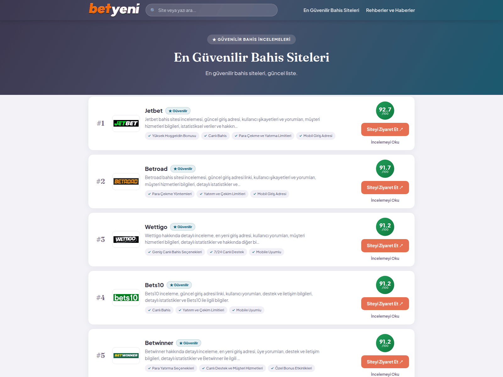Screenshot of betyeni3.com