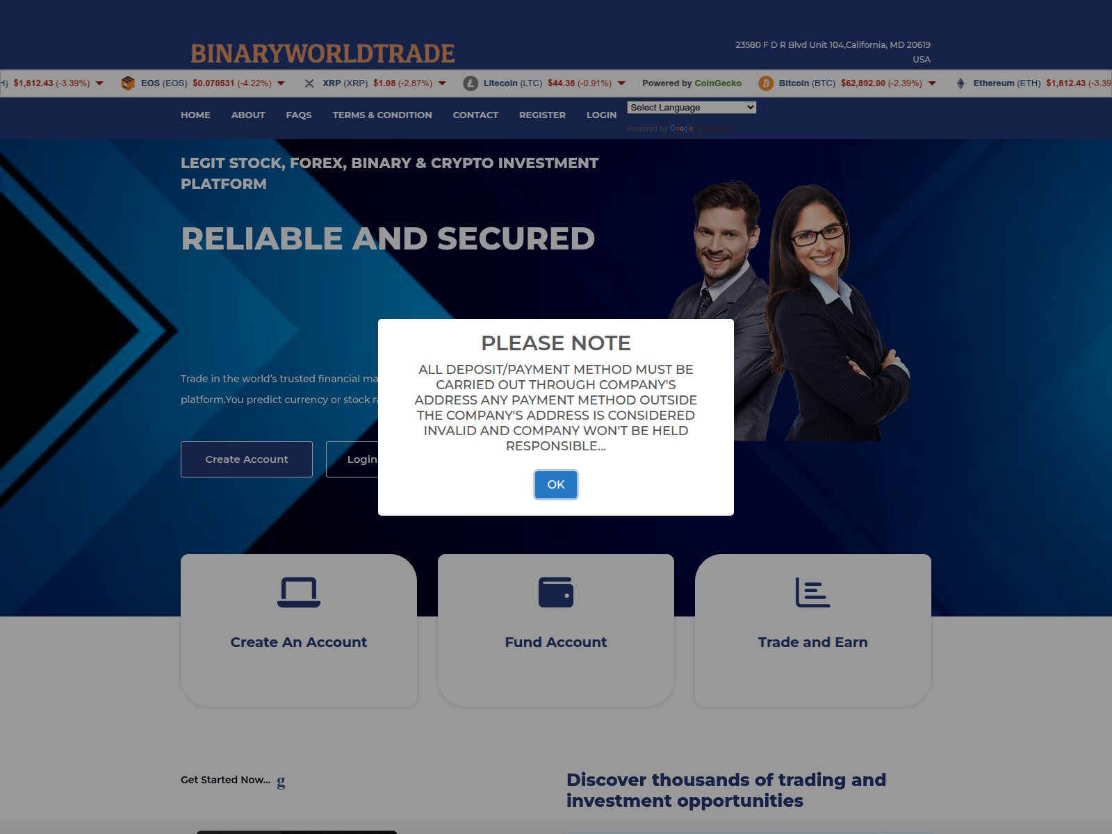Screenshot of binaryworldtrade.live