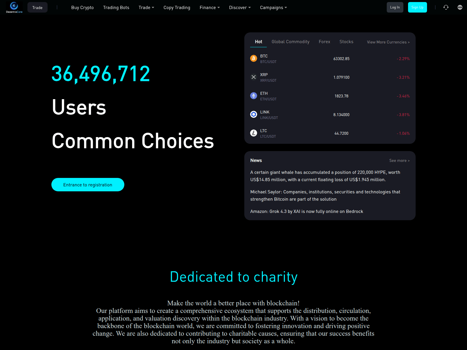 Screenshot of dezentracore.cam