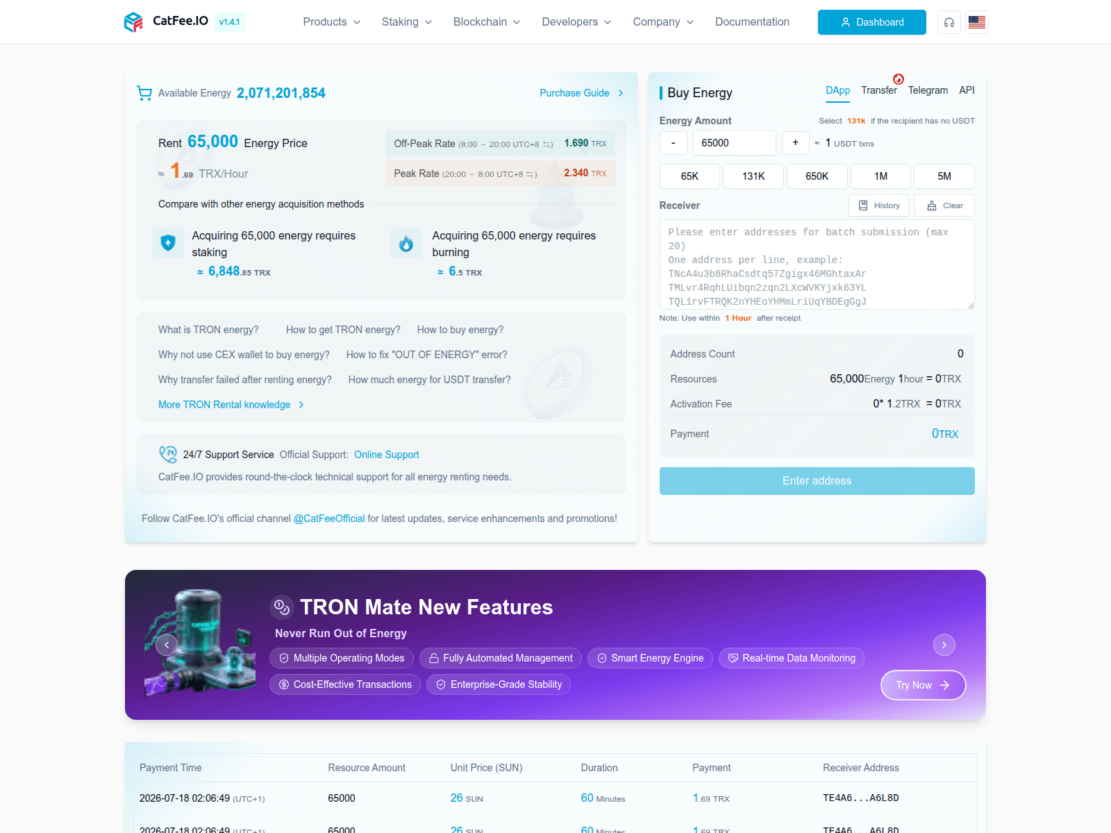 Screenshot of catfee.io