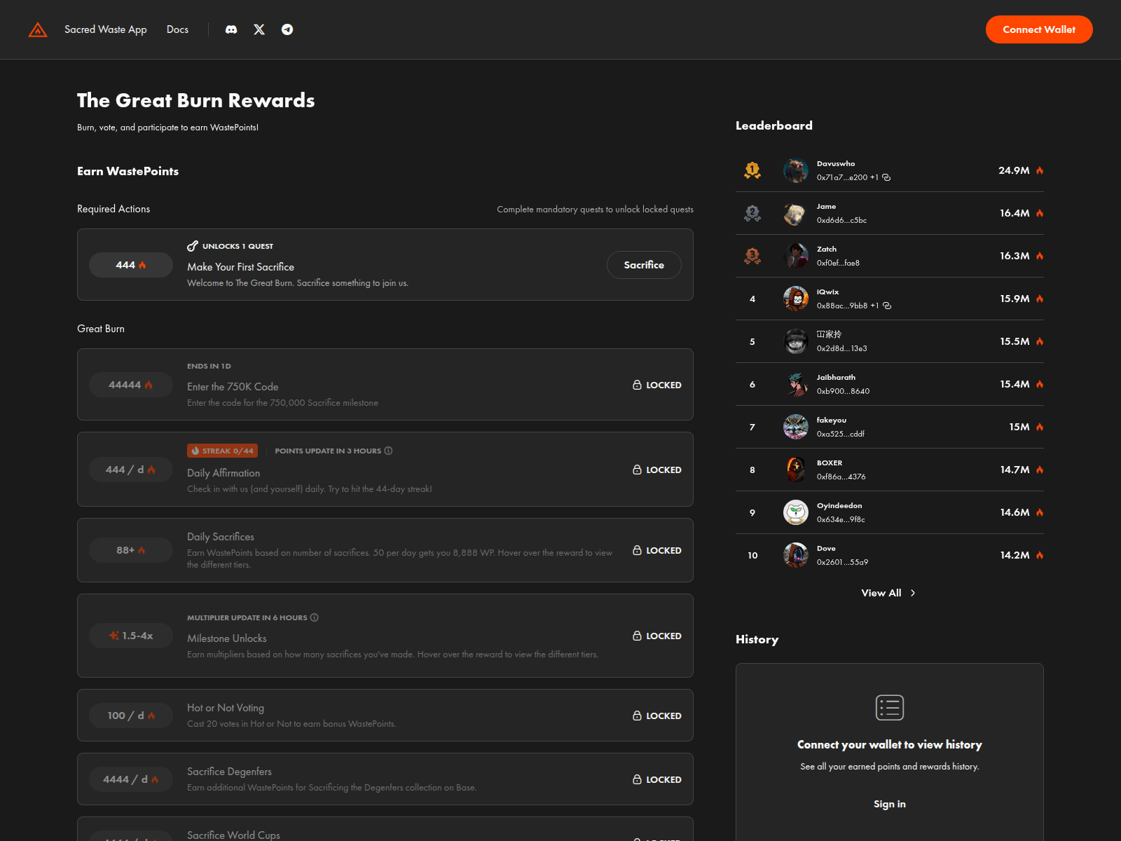 Screenshot of rewards.sacredwaste.io