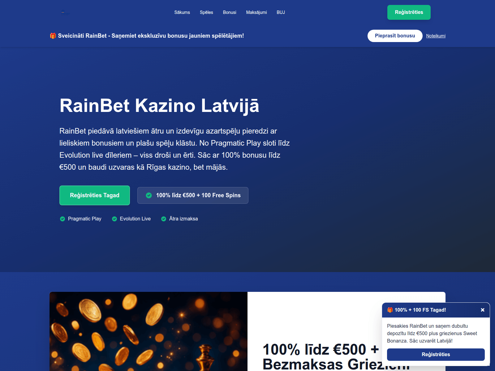 Screenshot of rainbet.lv