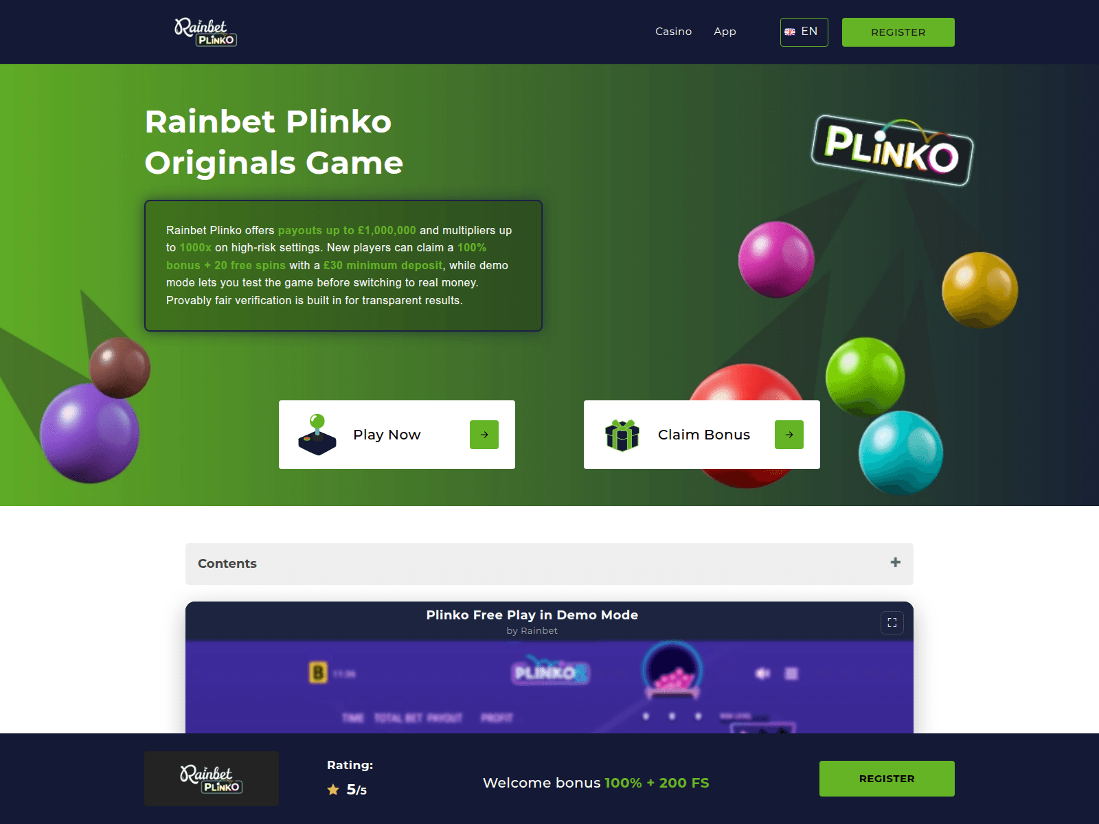 Screenshot of plinko-rainbet.com