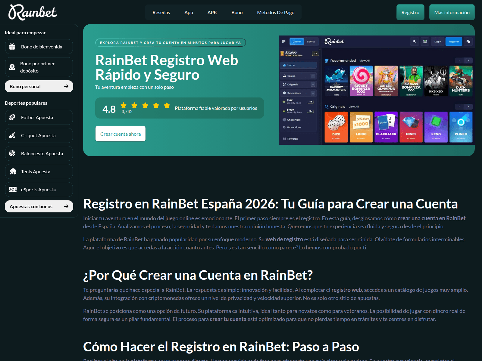 Screenshot of rainbet-registro-espana.com