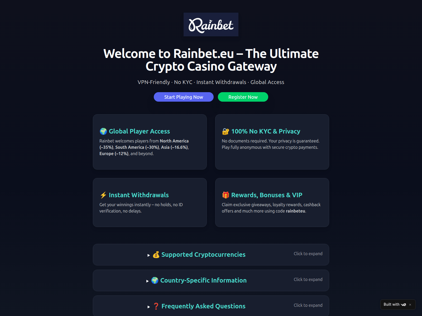 Screenshot of rainbet.eu