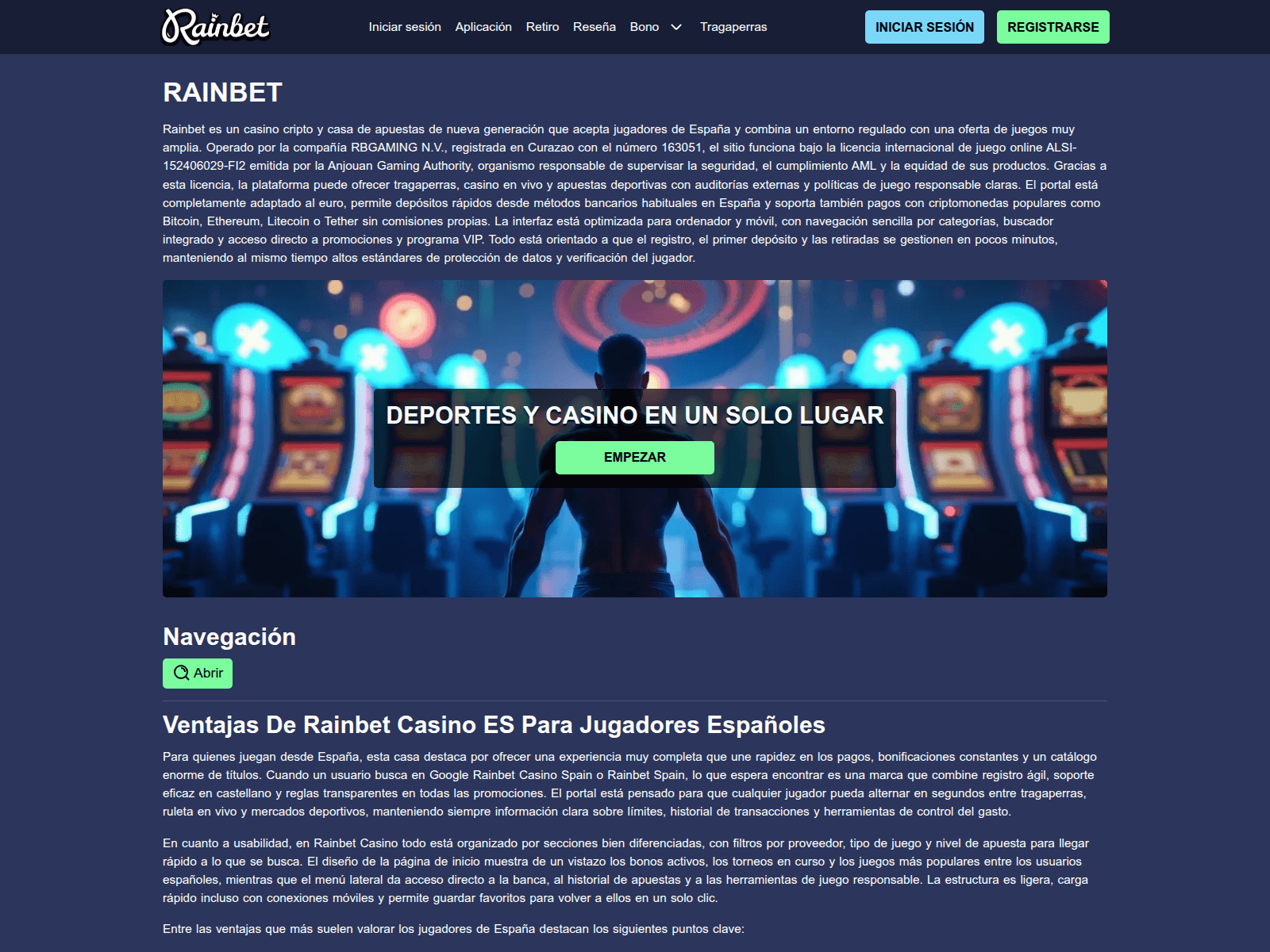 Screenshot of rainbet.org.es