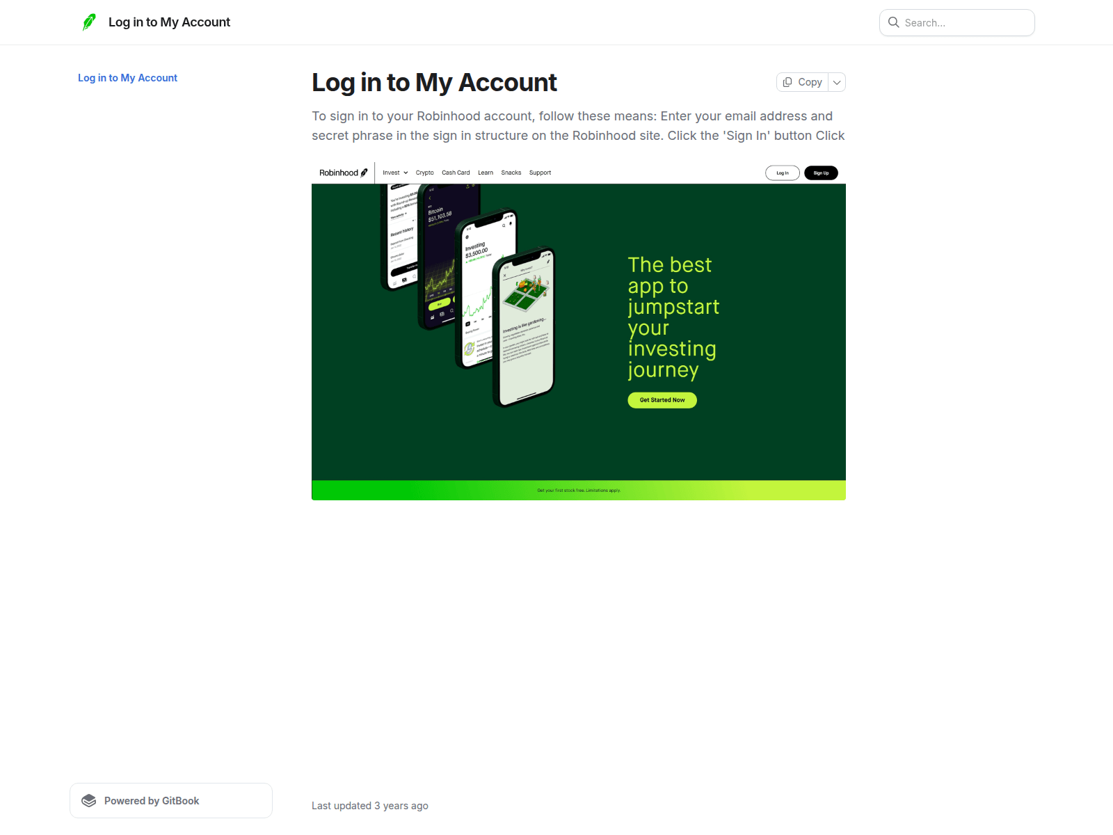 Screenshot of robinhoodjxlogin.gitbook.io