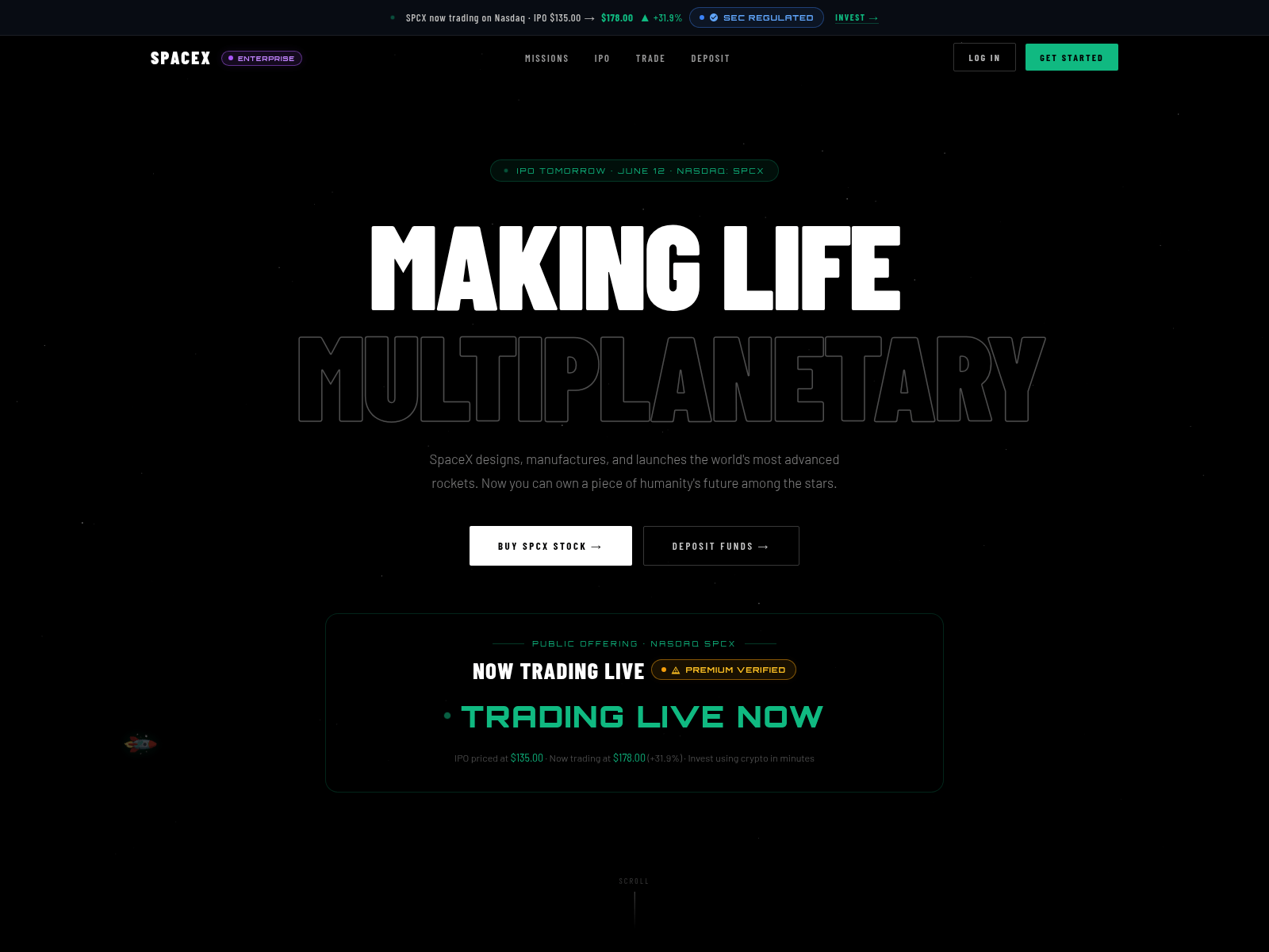 Screenshot of spacexshares.xyz