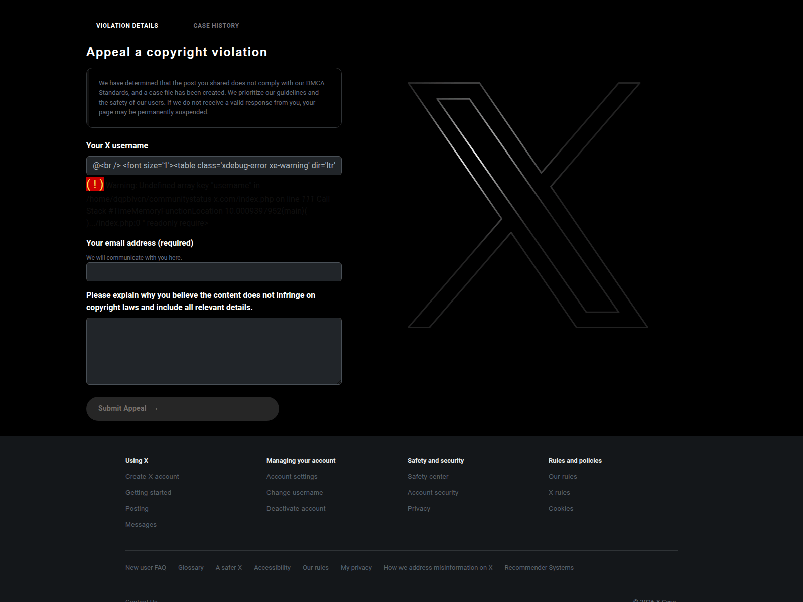 Screenshot of communitystatus-x.com
