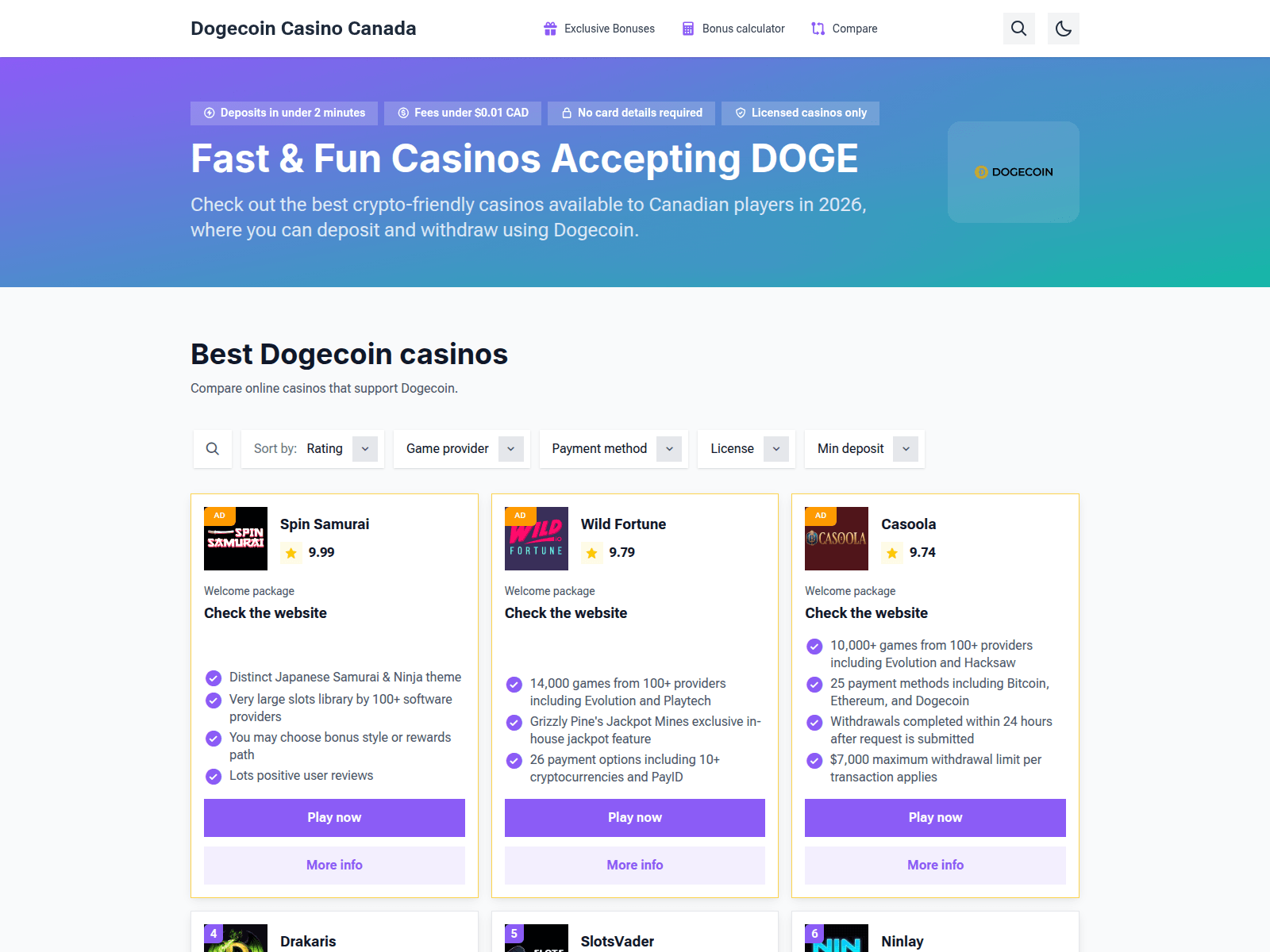Screenshot of dogecoin-casino-canada.org