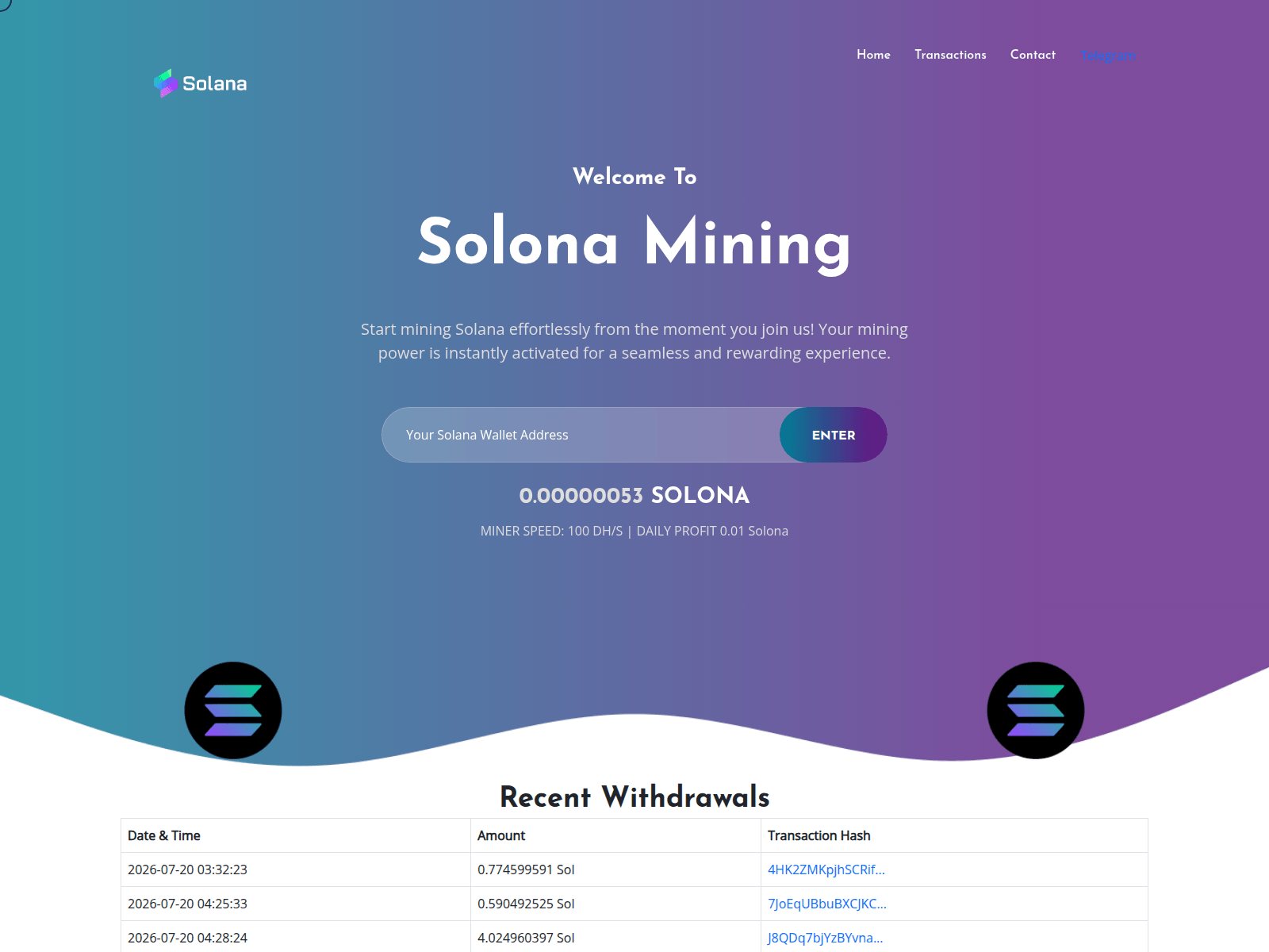 Screenshot of solana-mining.cc