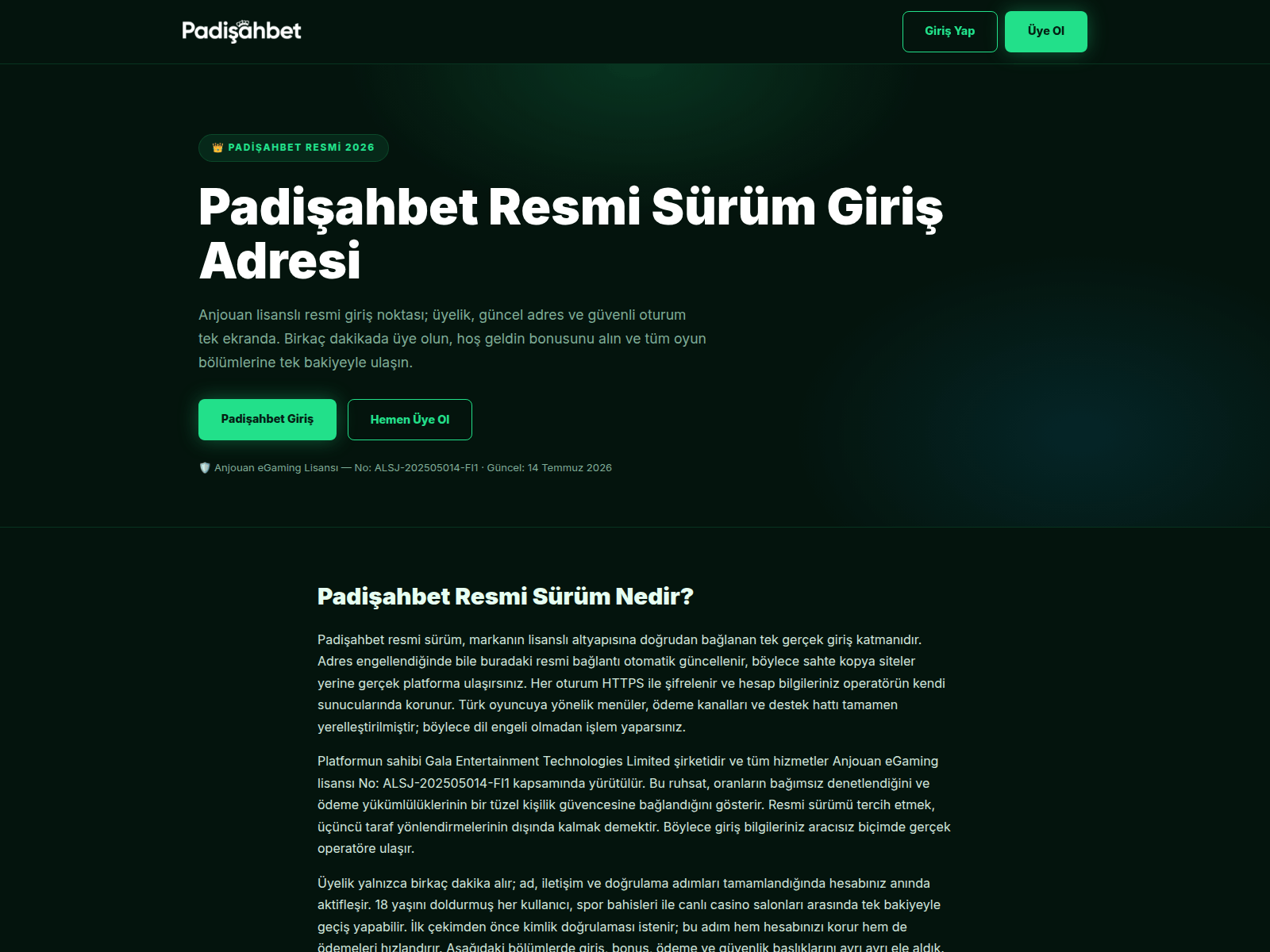 Screenshot of padisahbet.padisahbetresmisurum.com