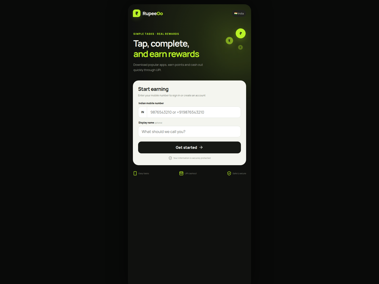 Screenshot of rupeego.live