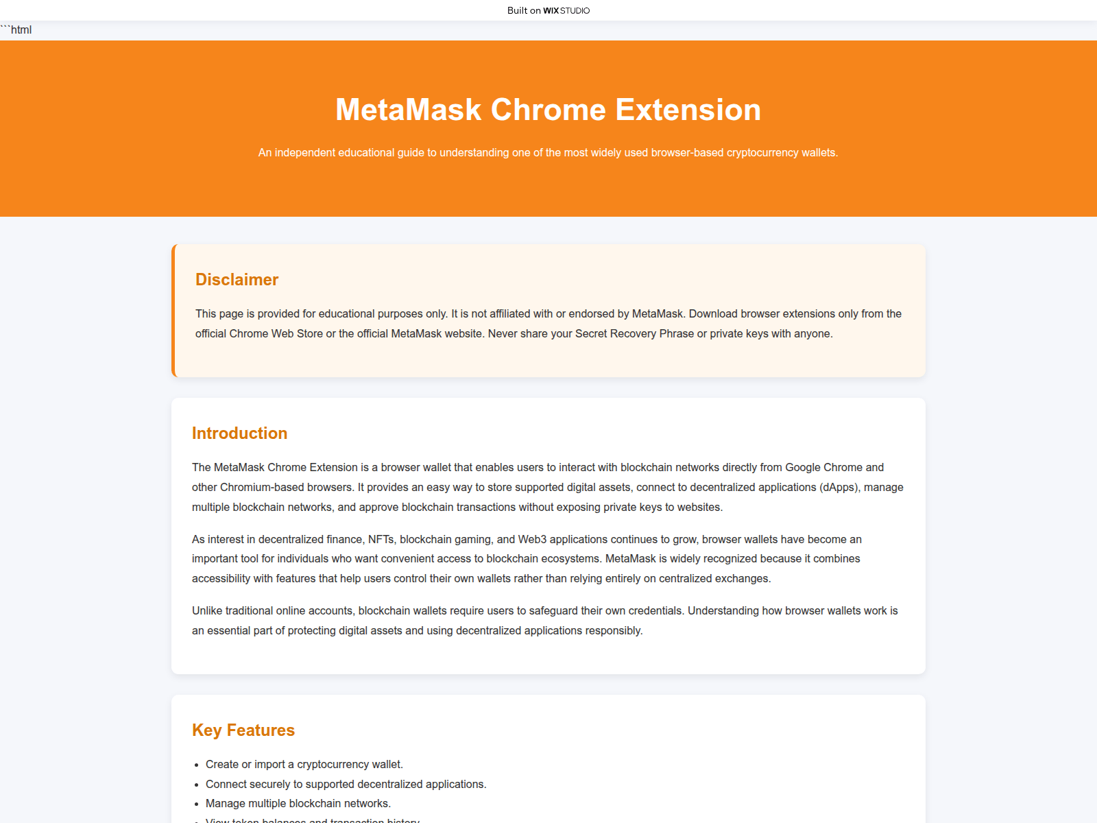Screenshot of dashboard-metamask.wixstudio.com