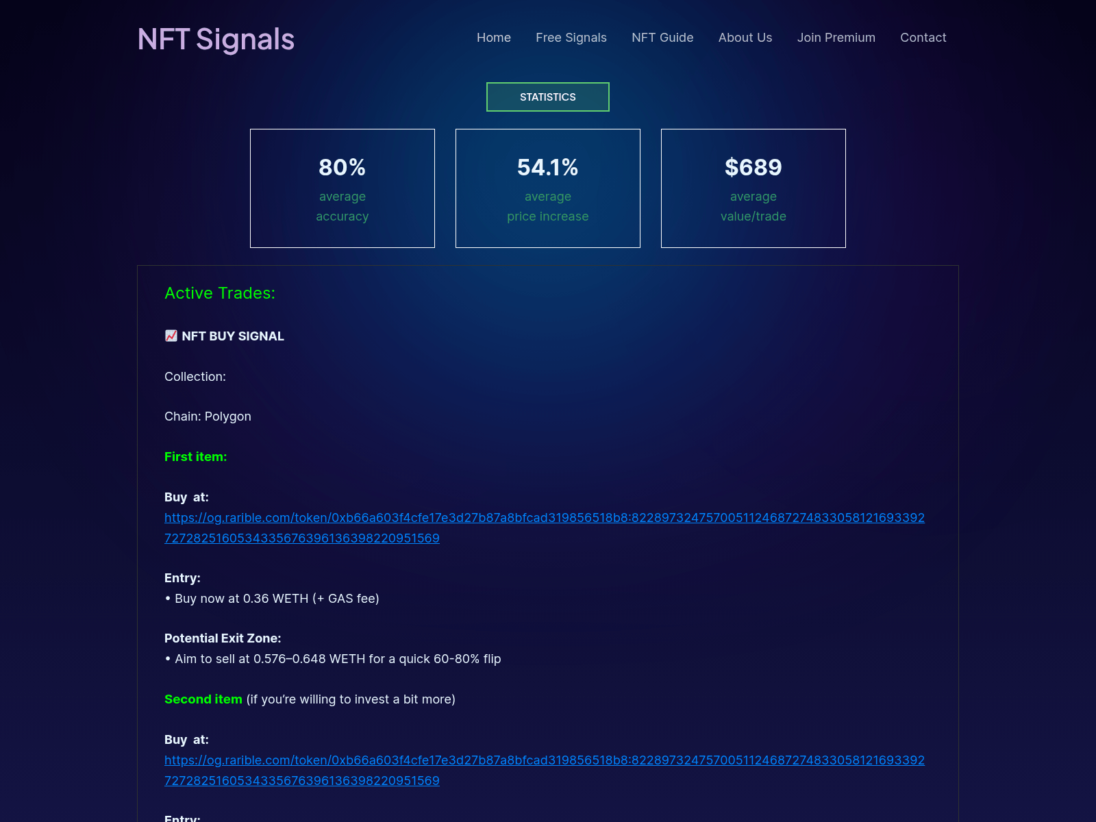 Screenshot of nft-signals.com