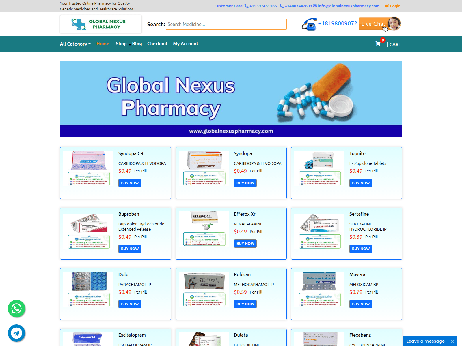 Screenshot of globalnexuspharmacy.com