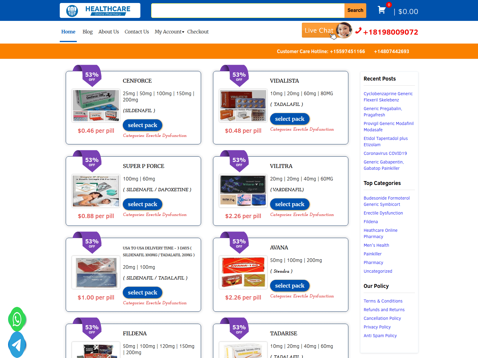 Screenshot of healthcarepharmacyonline.com