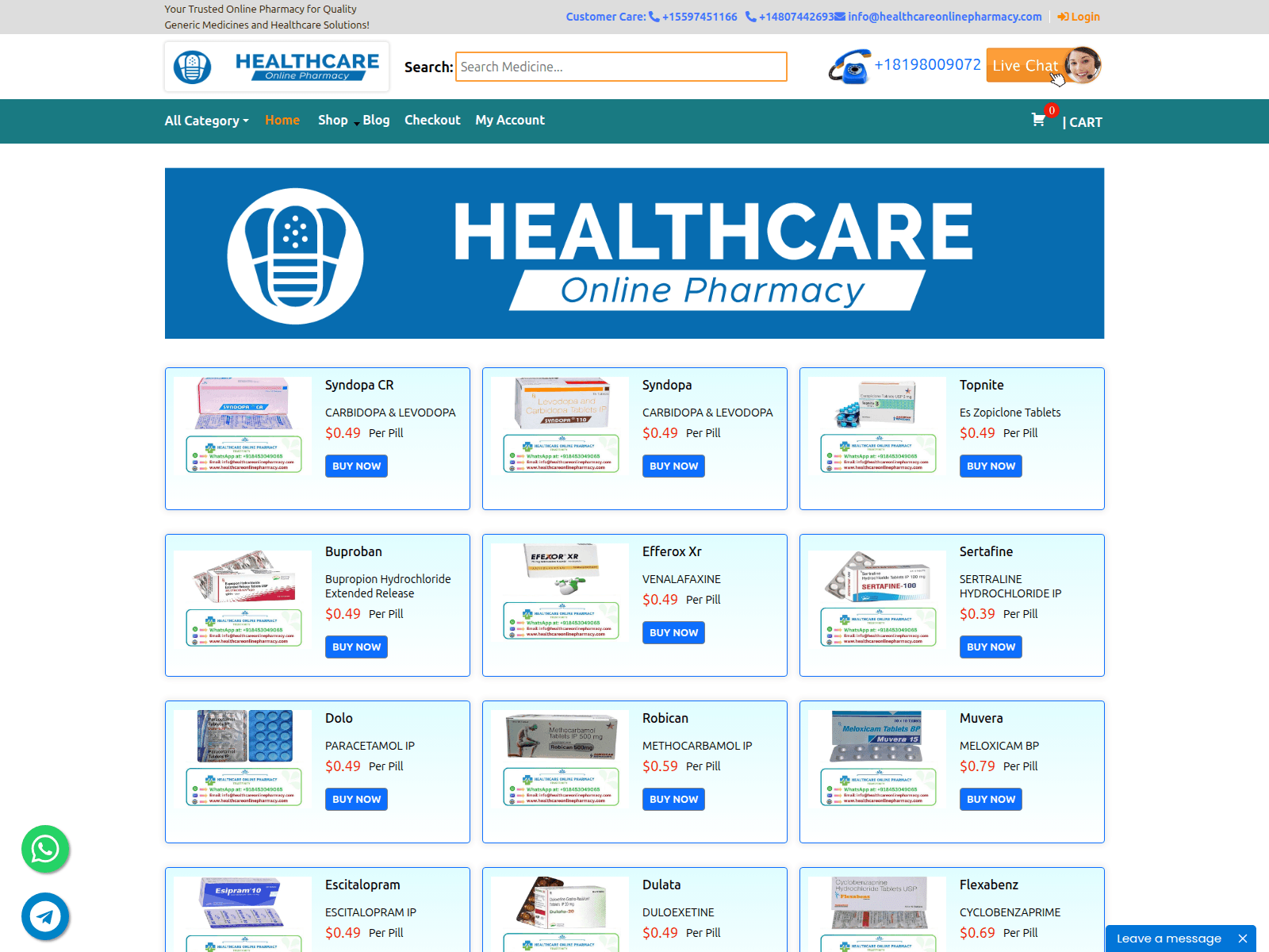 Screenshot of healthcareonlinepharmacy.com