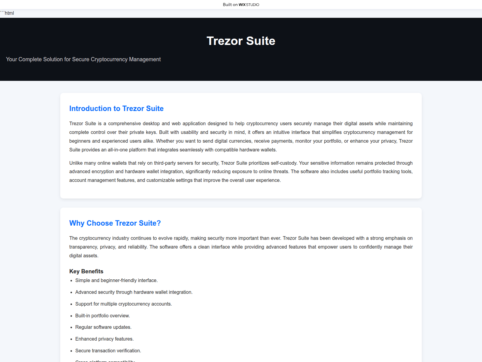 Screenshot of site-trezrsuite.wixstudio.com