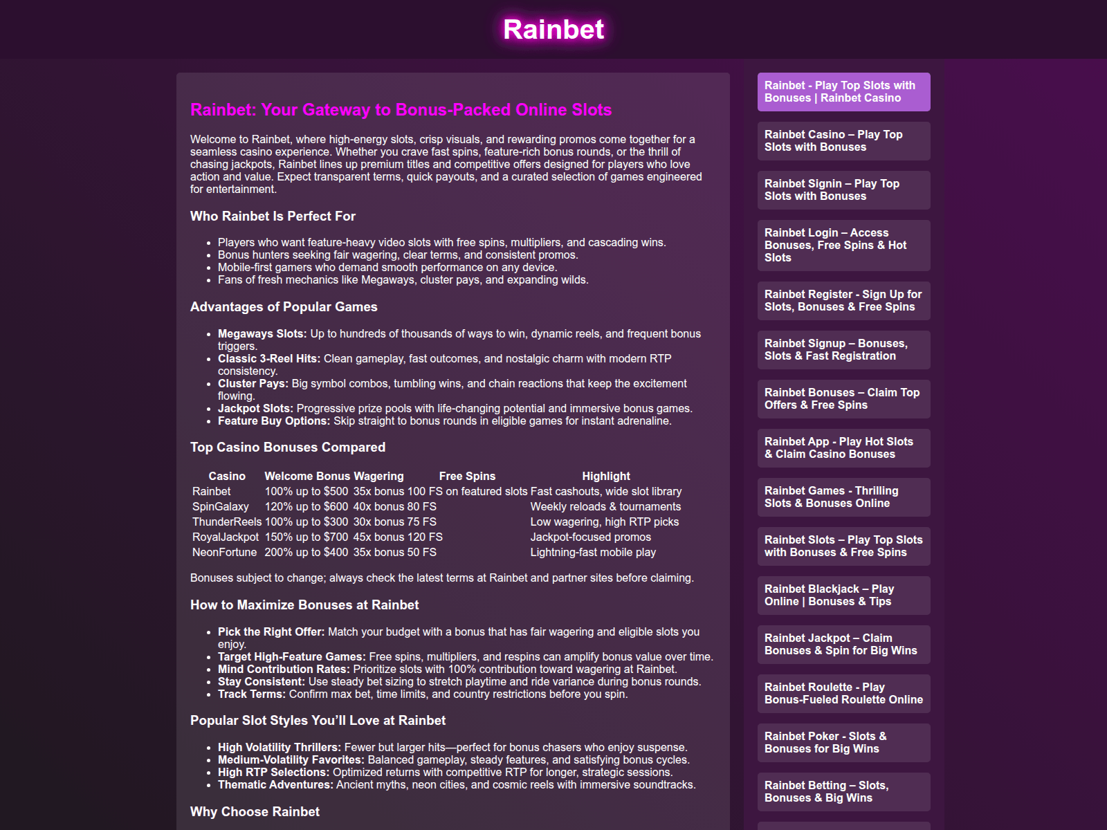 Screenshot of play-rainbet.com