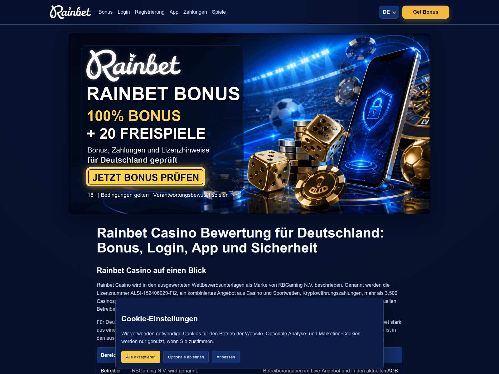 Screenshot of rainbet2.de