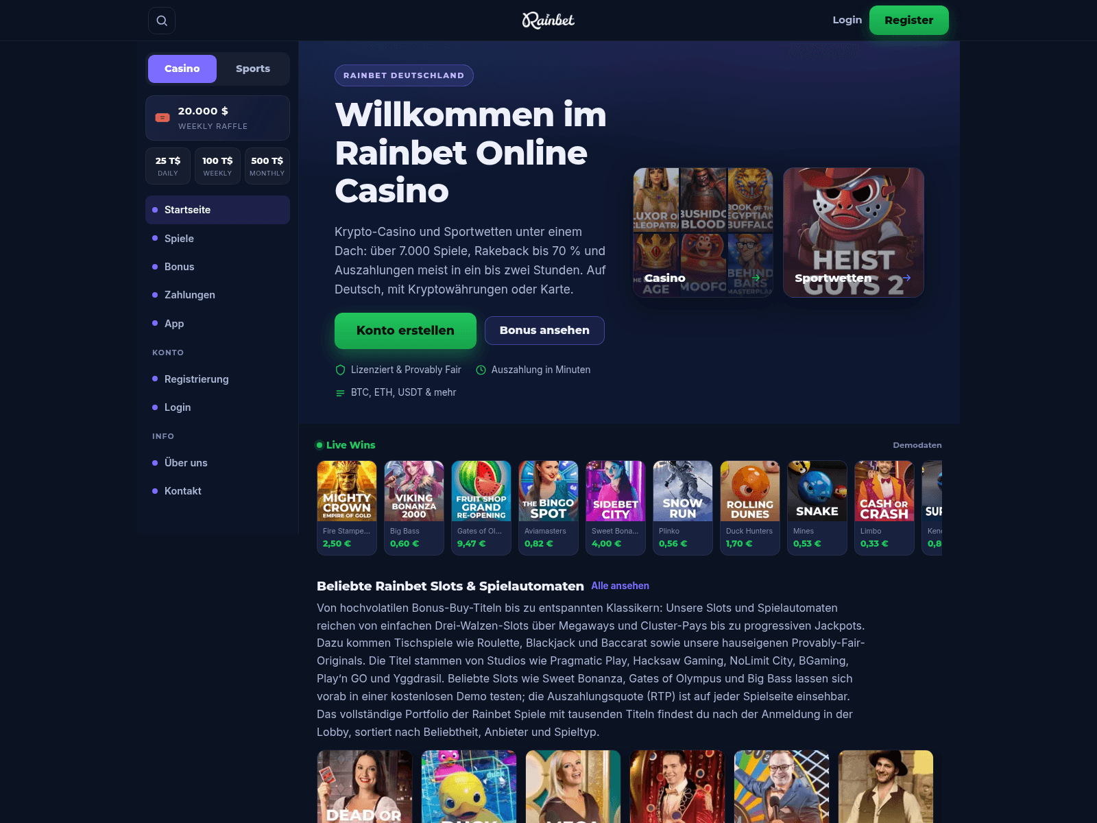 Screenshot of rainbetkasino.com.de