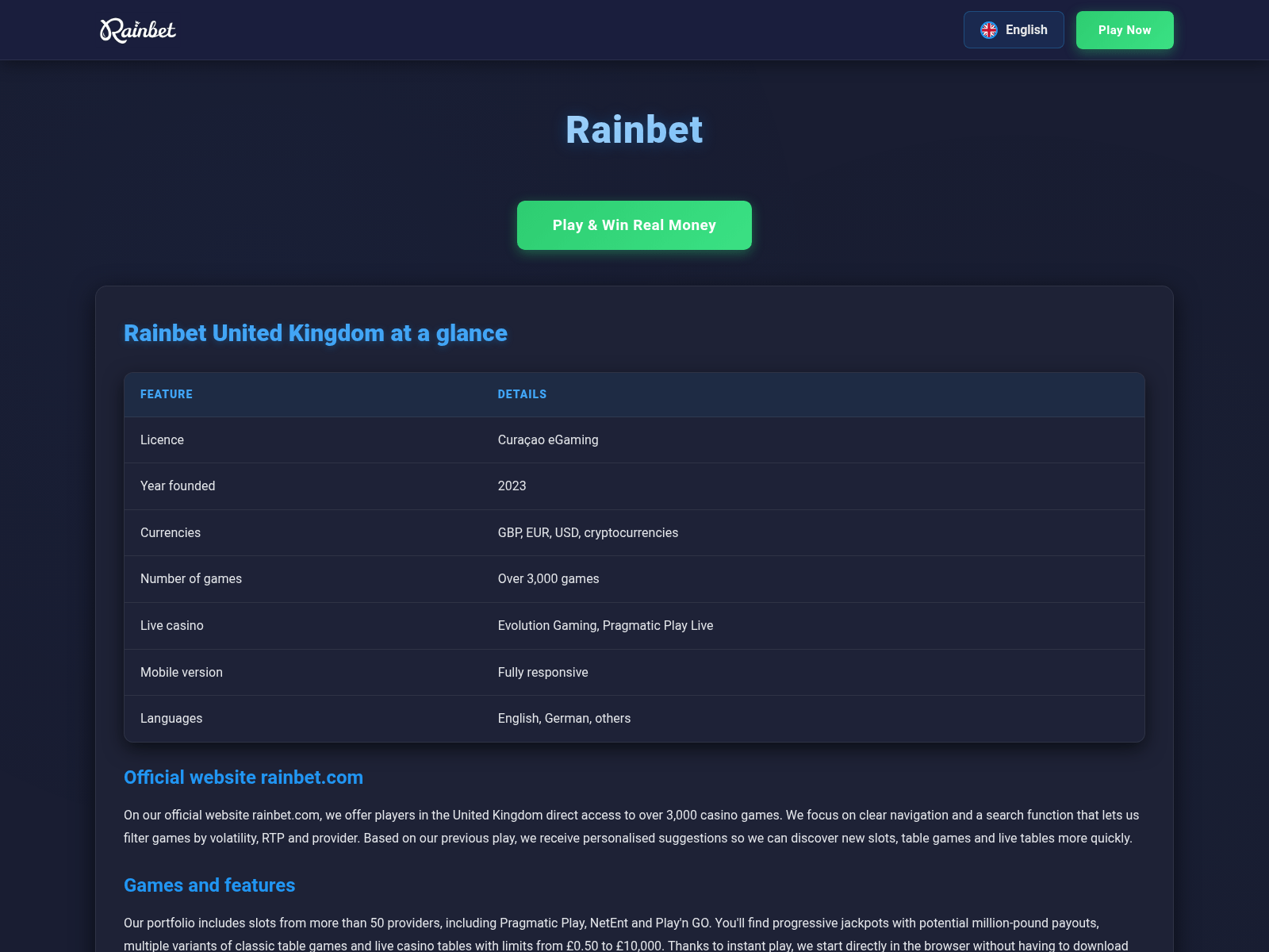 Screenshot of rainbet24.com.de