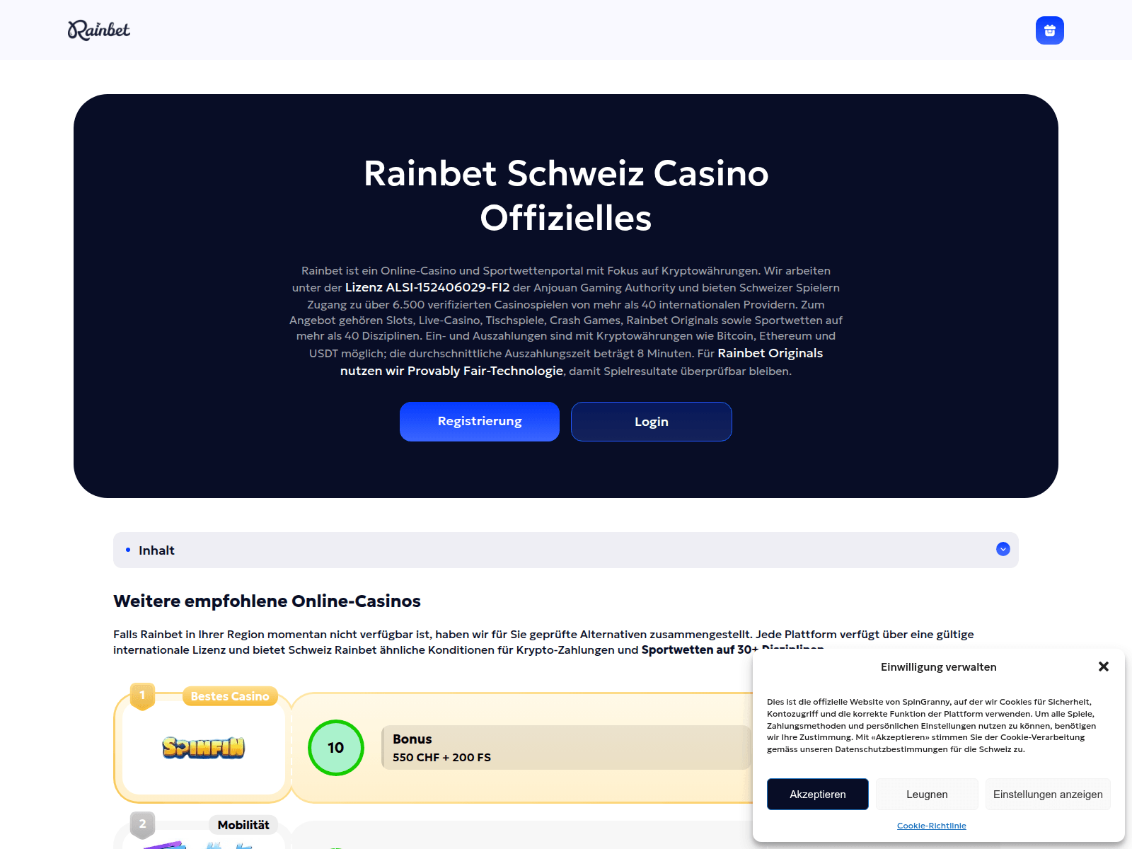 Screenshot of rainbetswitzerland.ch