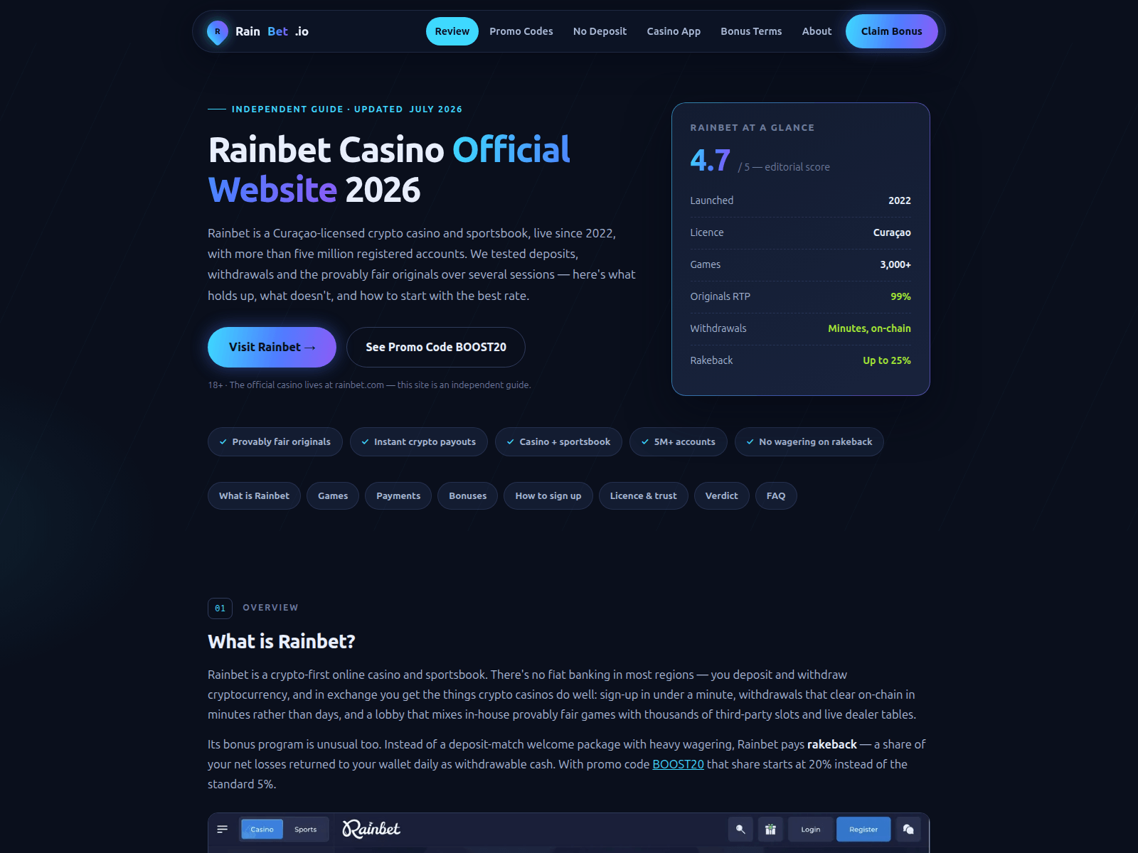 Screenshot of rain-bet.io