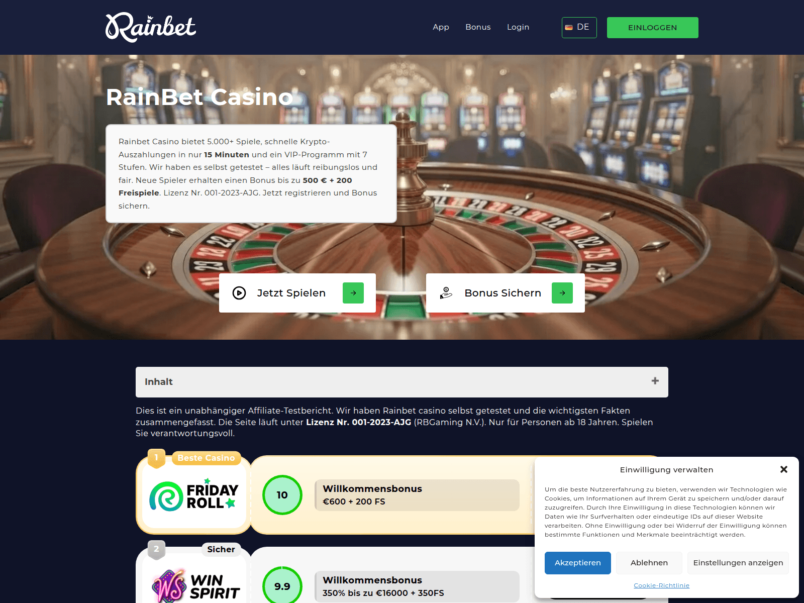 Screenshot of rainbets.de