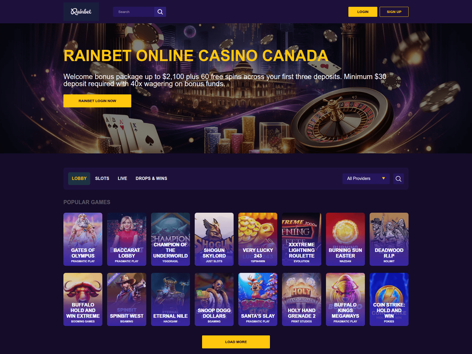 Screenshot of rainbet-games.ca