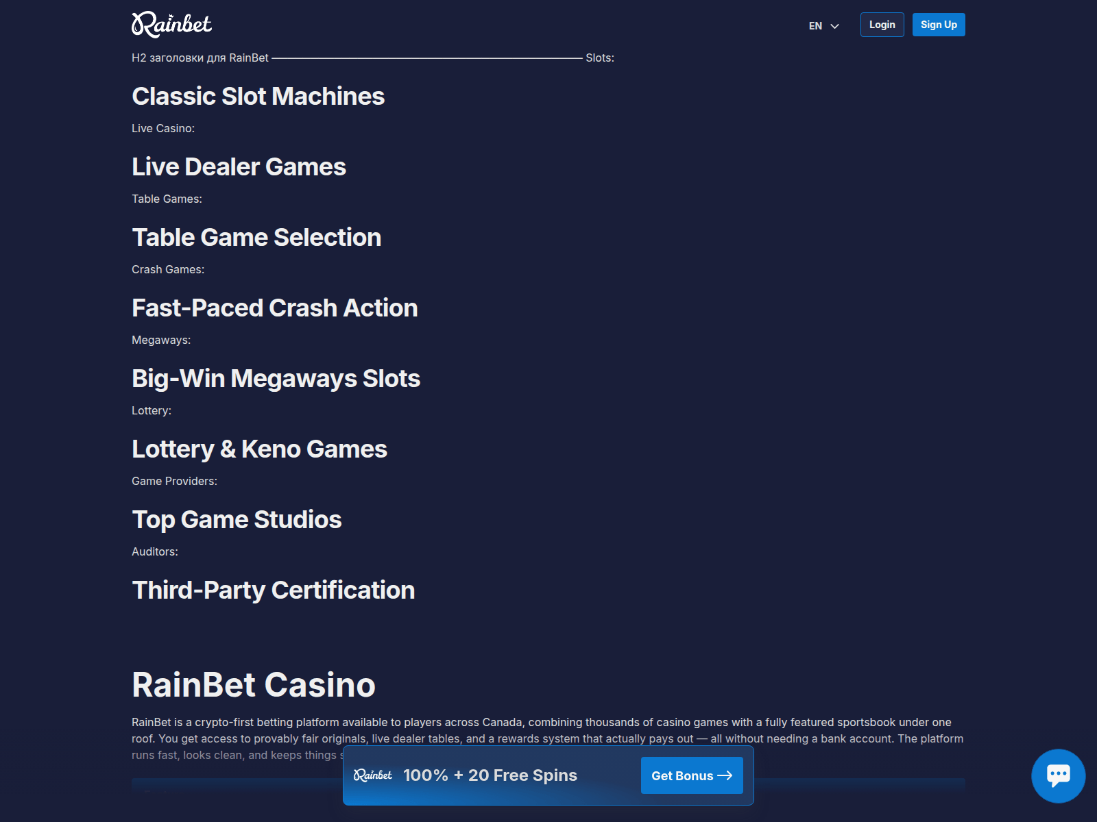 Screenshot of casinorainbet-ca.net