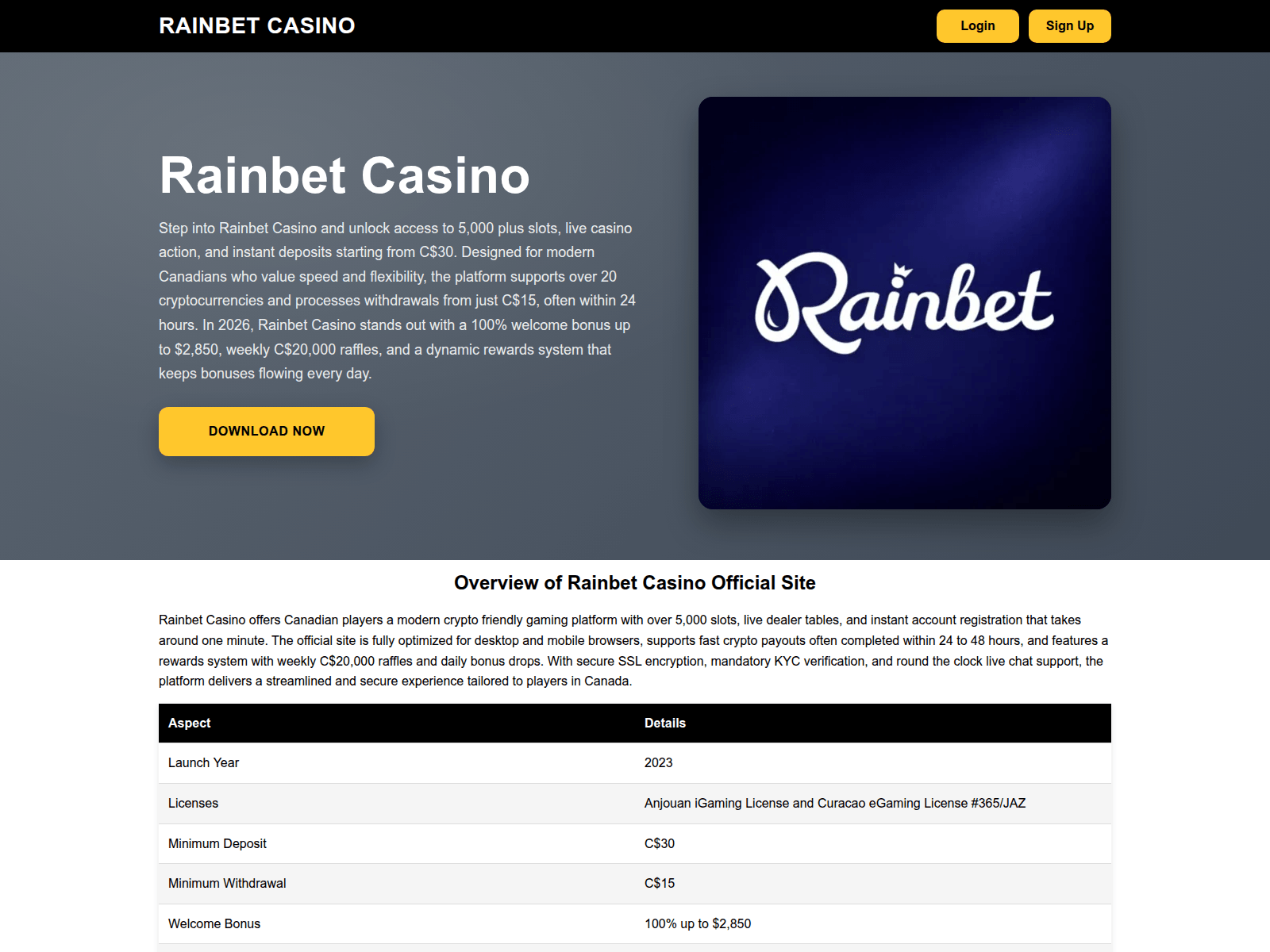 Screenshot of rainbet-casinos-canada.com