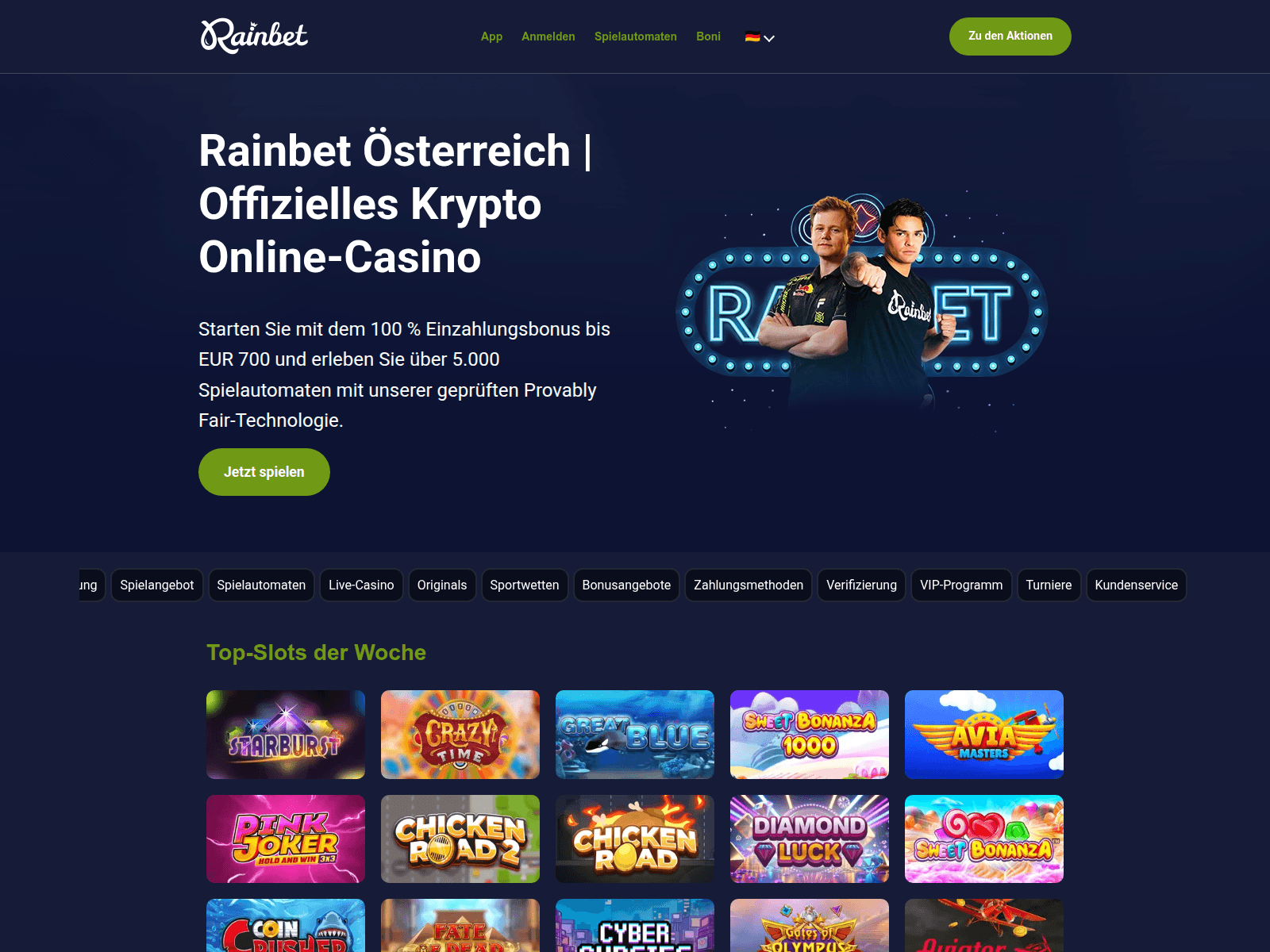 Screenshot of rainbet.co.at