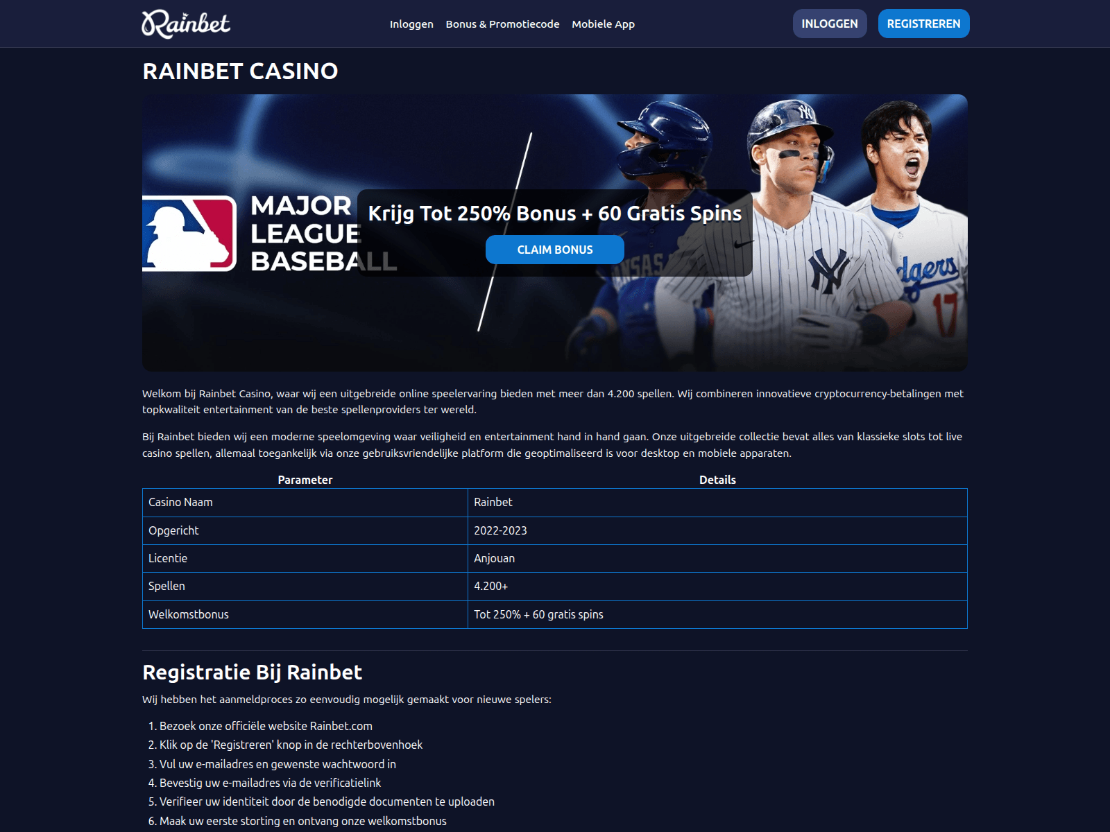 Screenshot of rainbetcasino-nl.eu