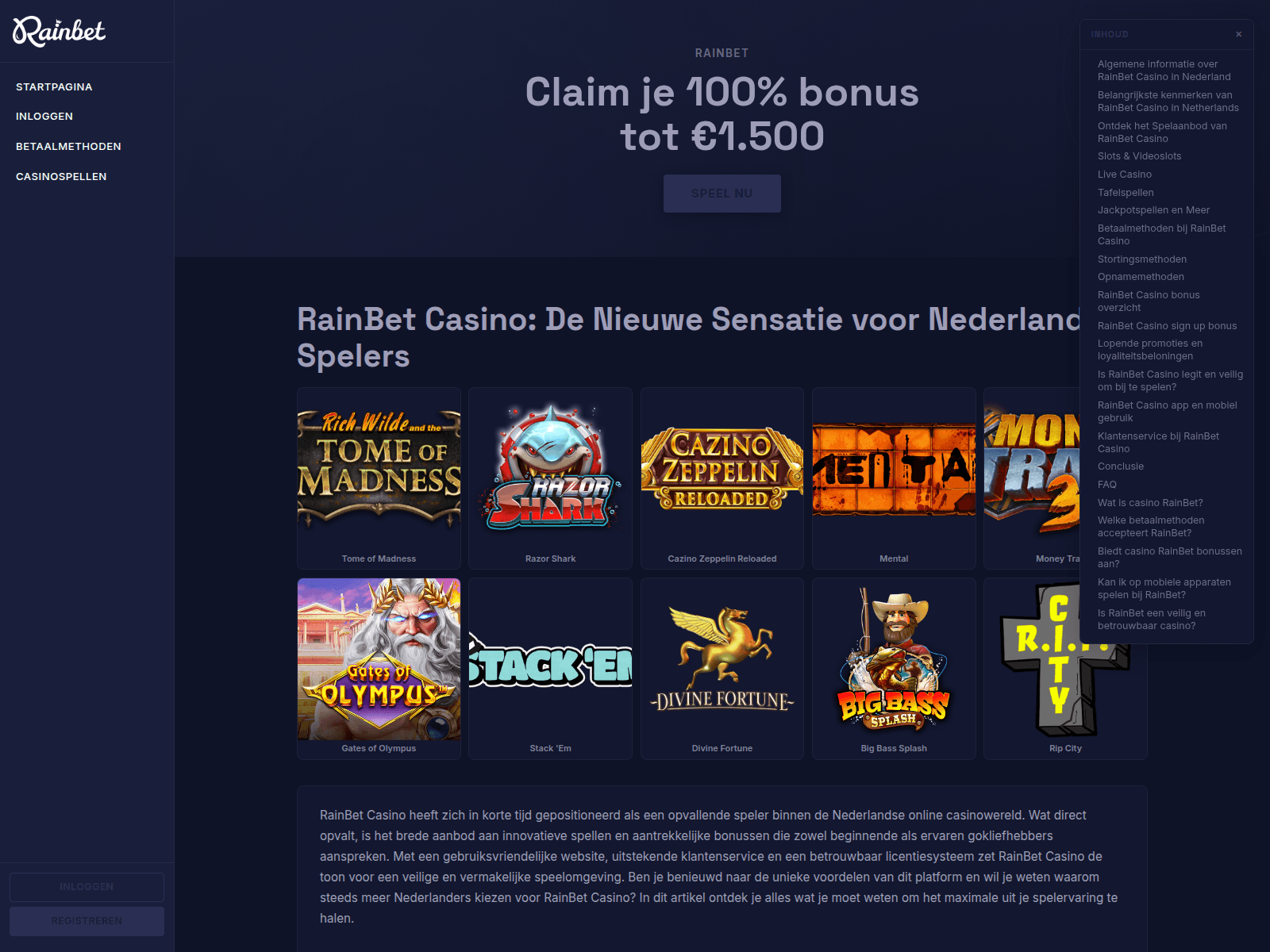 Screenshot of rainbet-casino-nederland.com