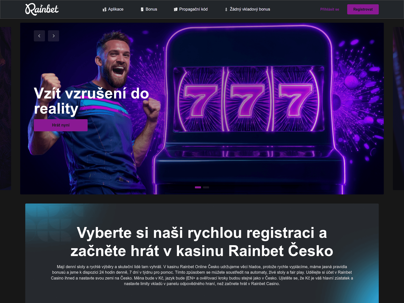 Screenshot of rainbet-casino.cz