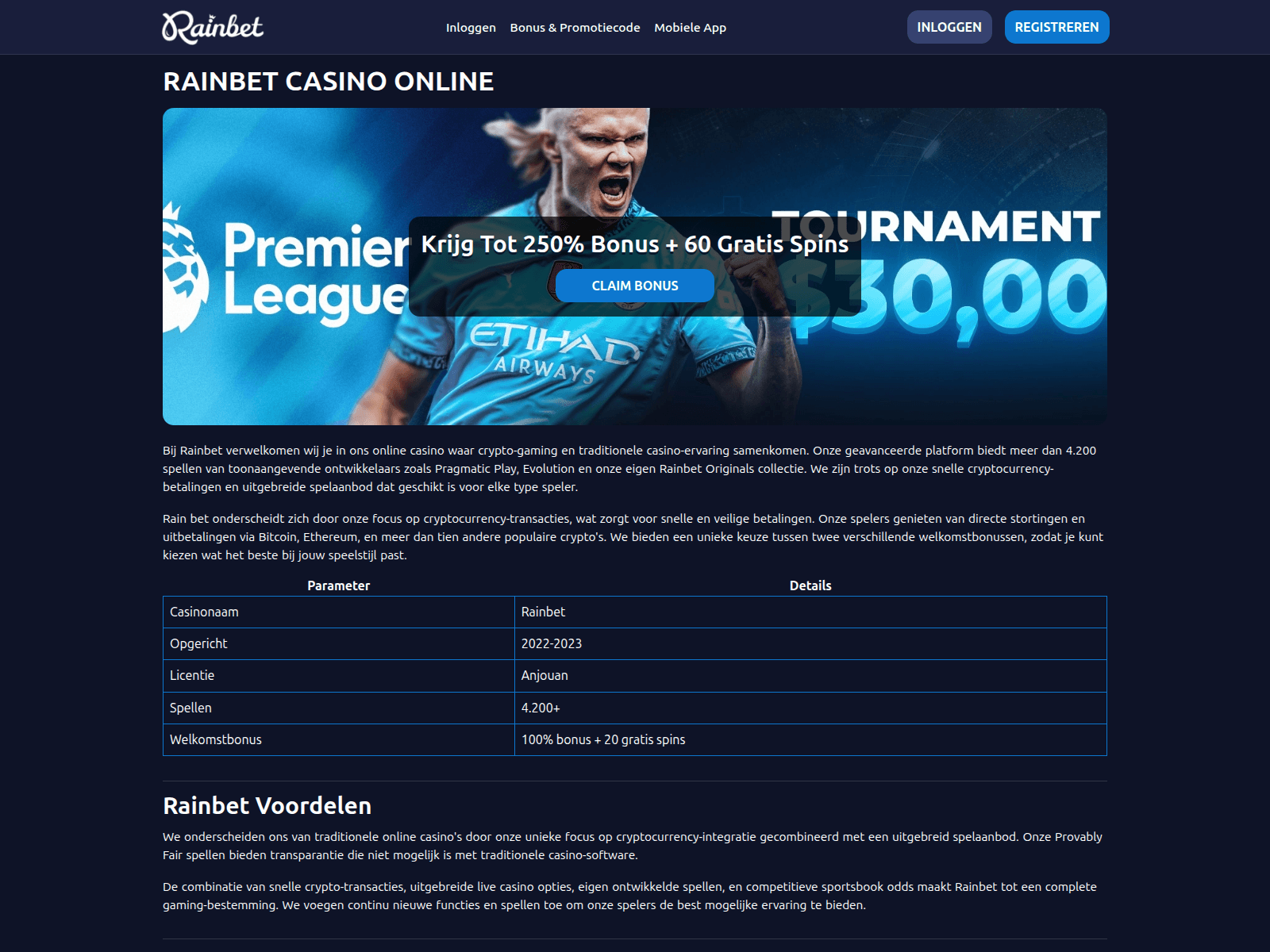 Screenshot of rainbetcasino-nl.nl