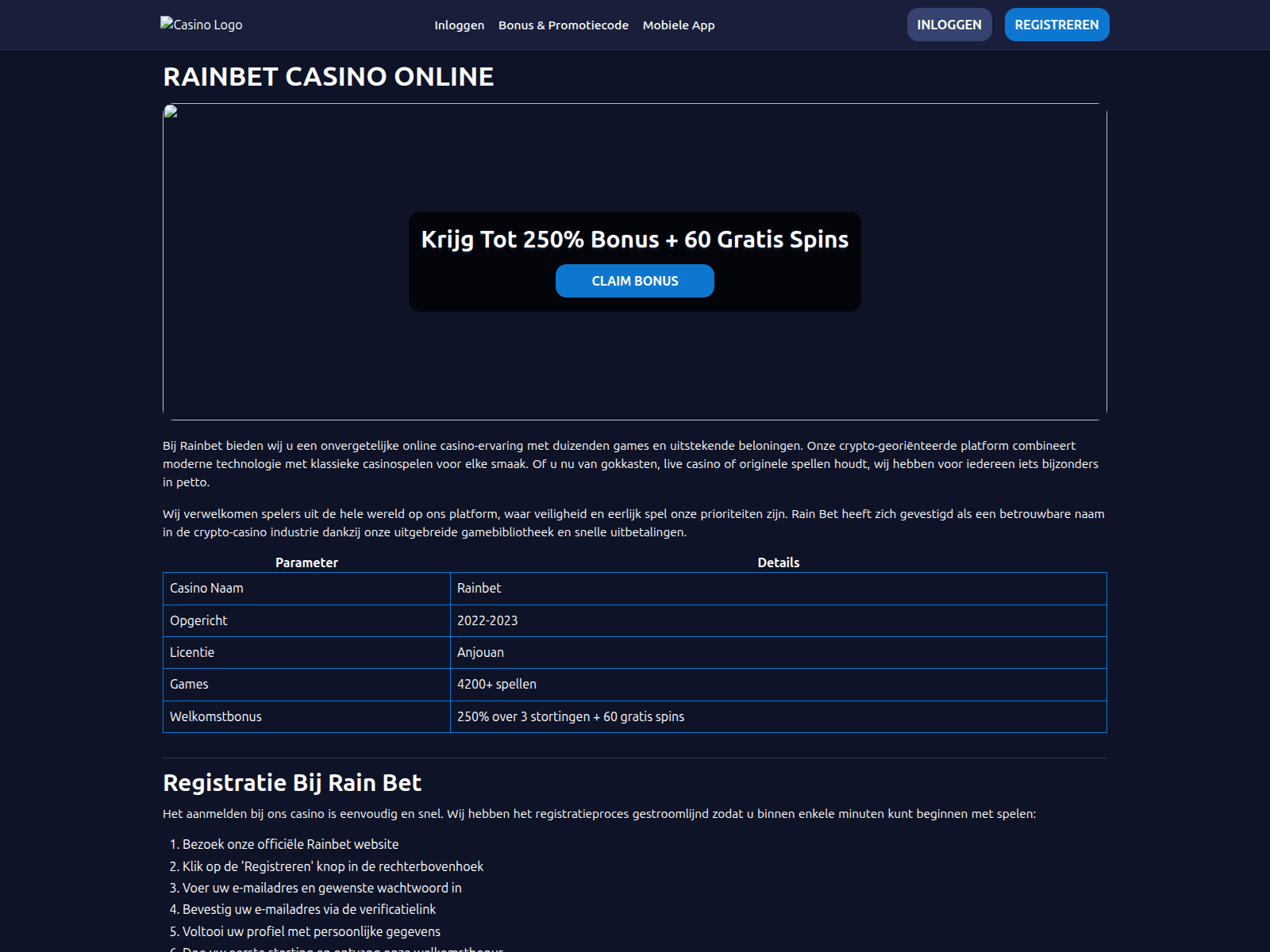 Screenshot of rainbetcasinos.nl
