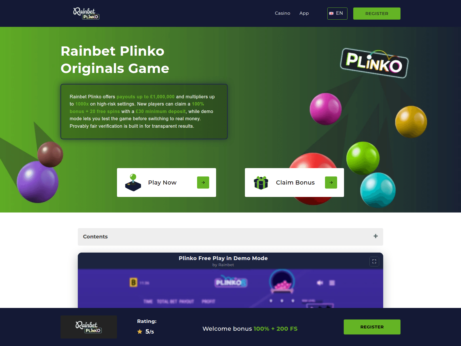 Screenshot of plinko-rainbets.com