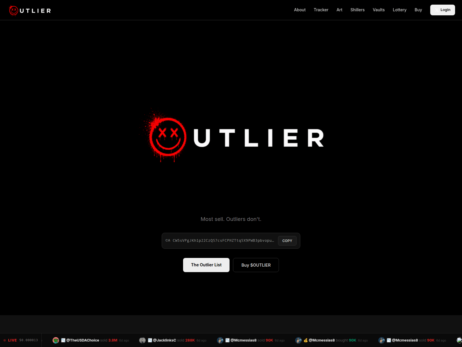 Screenshot of theoutliers.fun