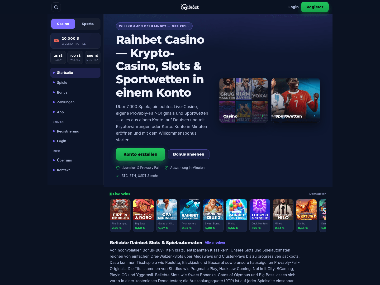 Screenshot of rainbetofficial.com.de