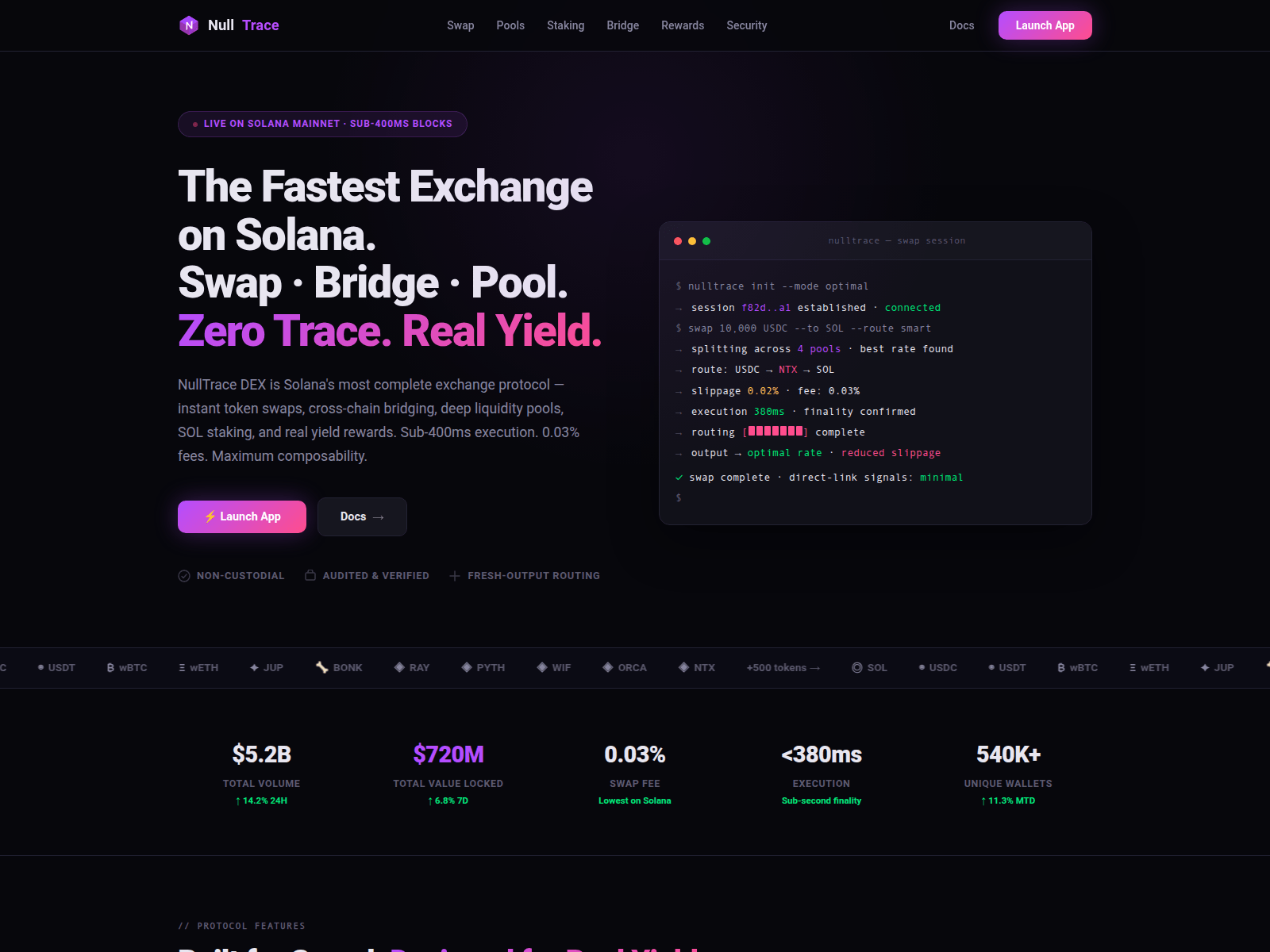 Screenshot of nulltrace-dex.com