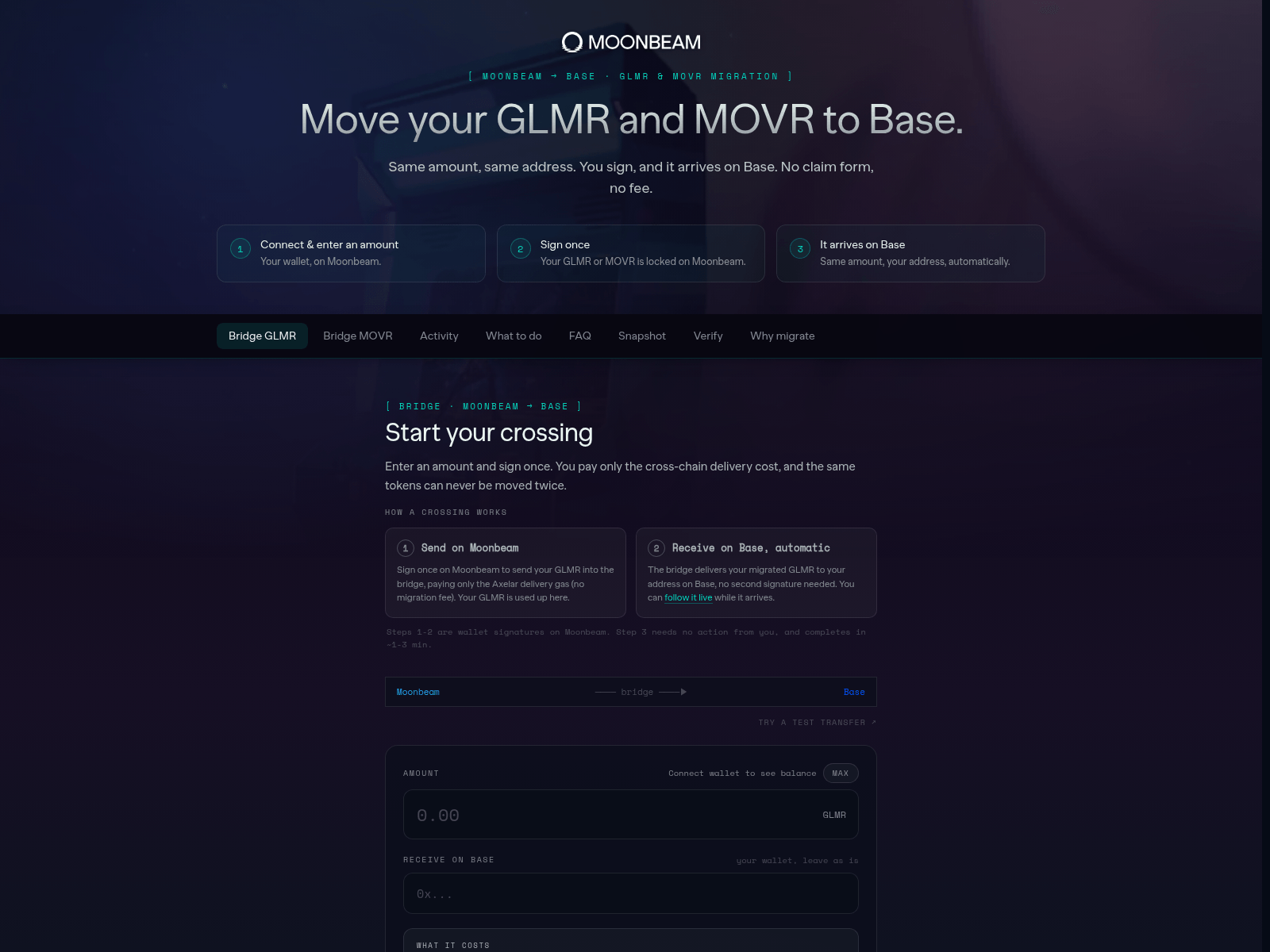 Screenshot of migrate-moonbeam.live