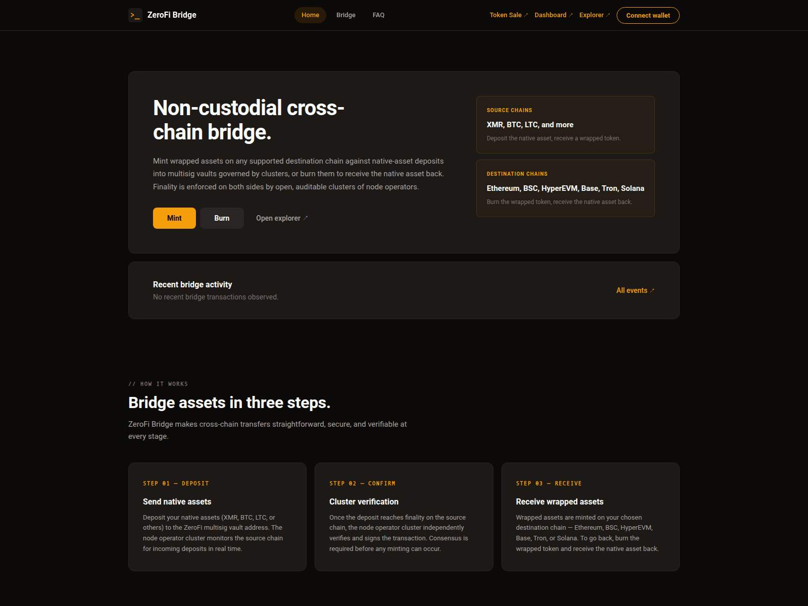 Screenshot of zerofi-bridge.xyz